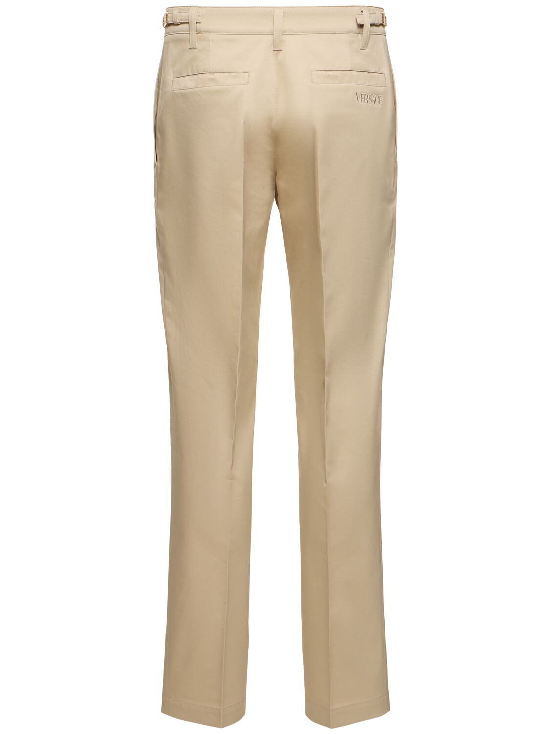 Shop Versace Informal Cotton Gabardine Straight Pants In Beige