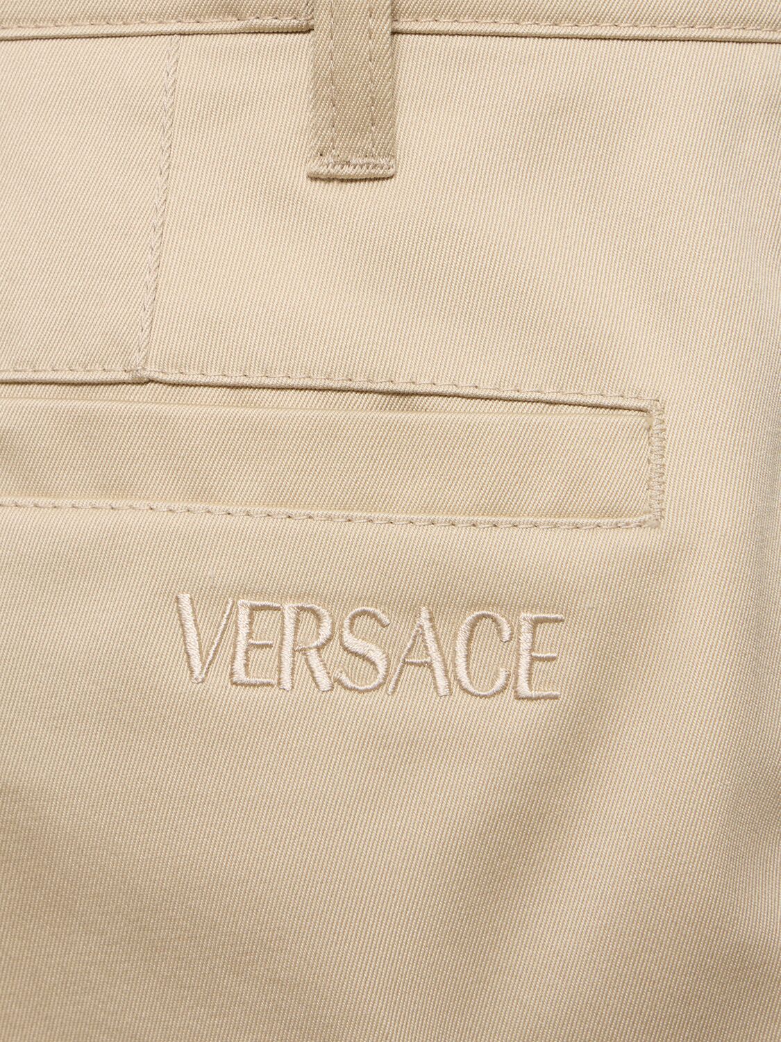 Shop Versace Informal Cotton Gabardine Straight Pants In Beige