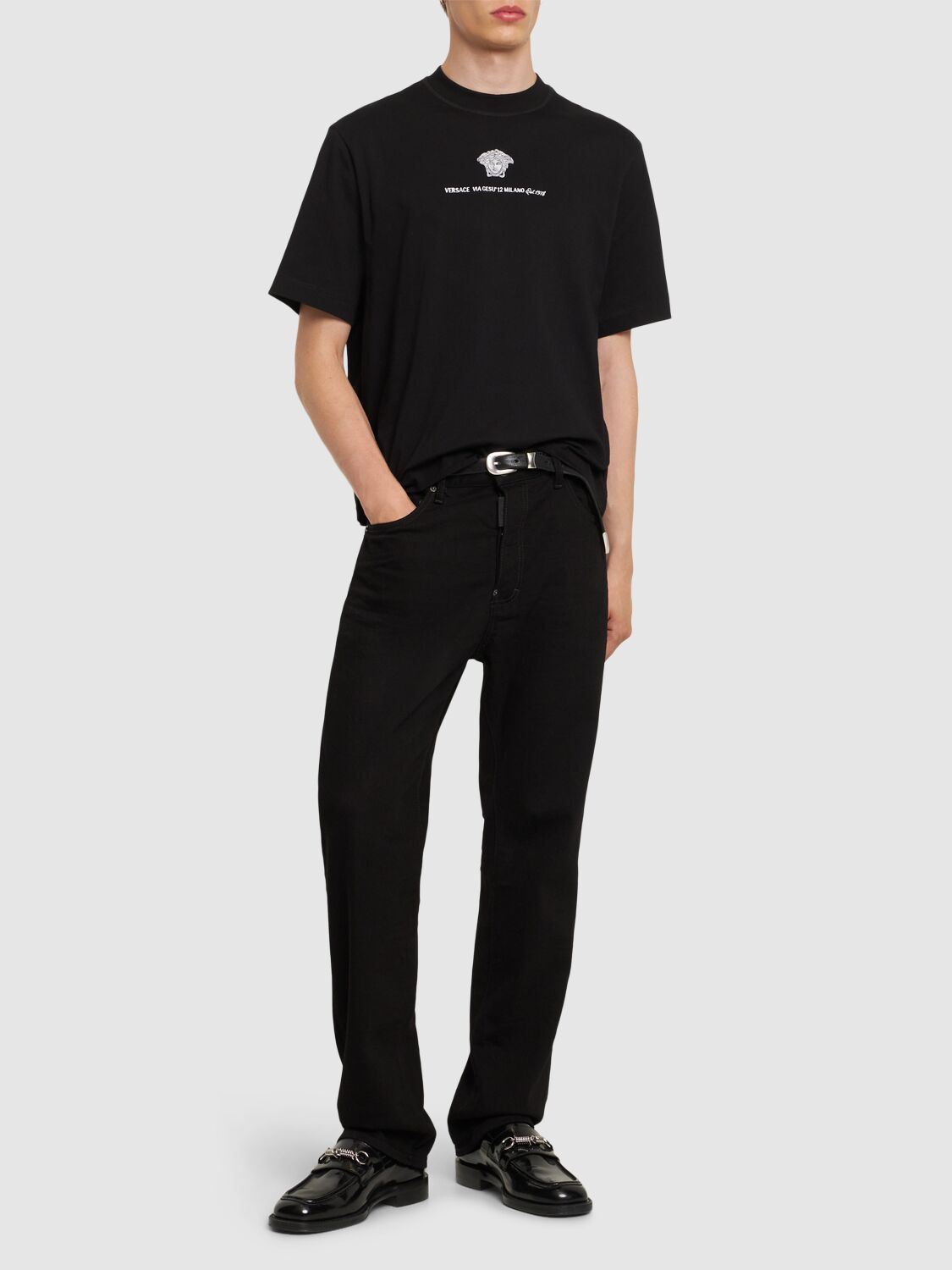 Shop Versace Compact Cotton Jersey T-shirt In Black