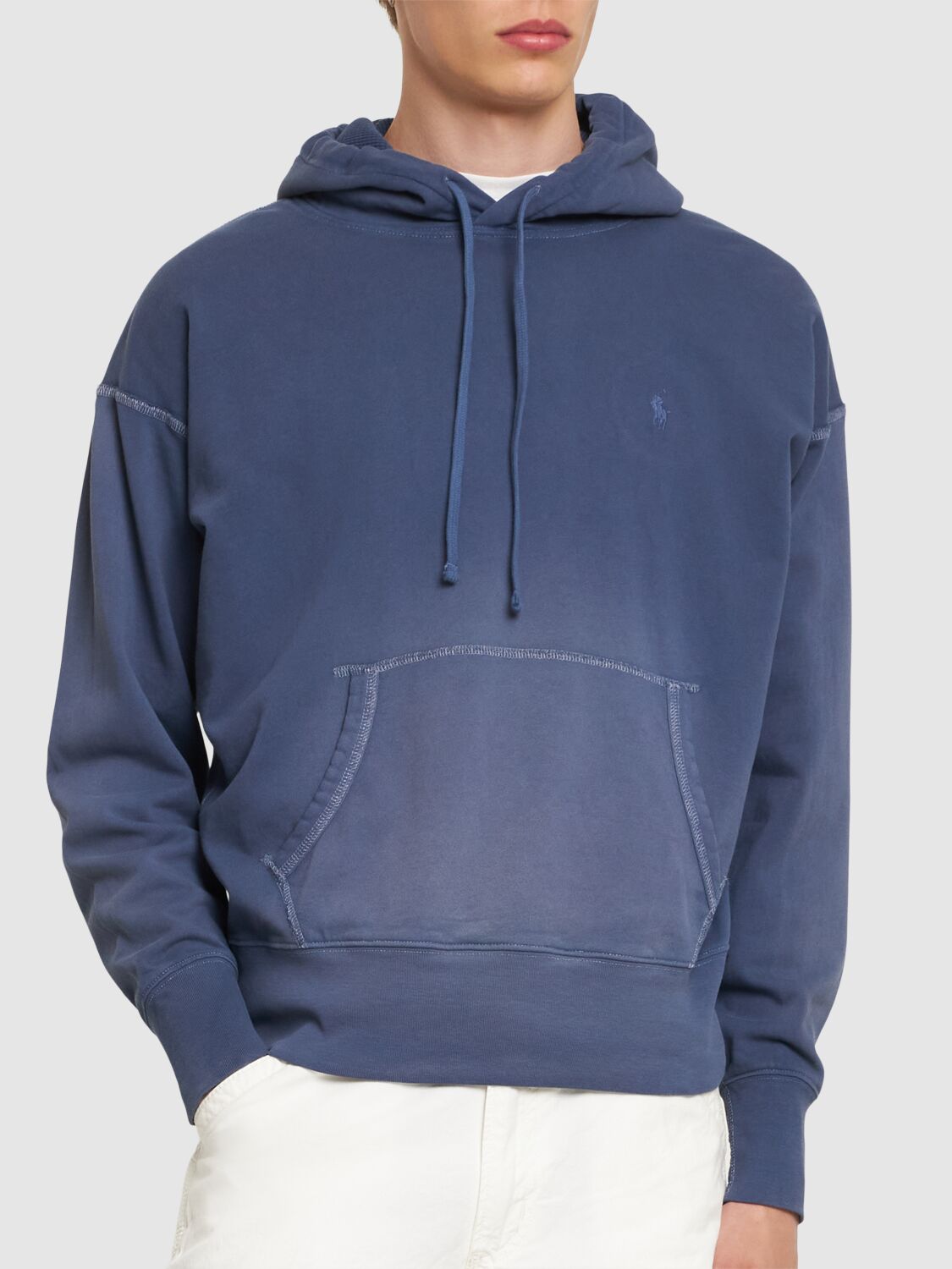 Shop Polo Ralph Lauren Faded Hoodie In Light Navy