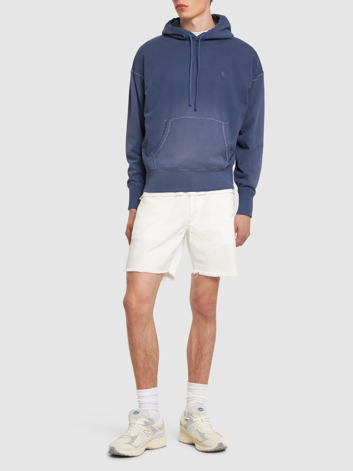 Shop Polo Ralph Lauren Faded Hoodie In Light Navy