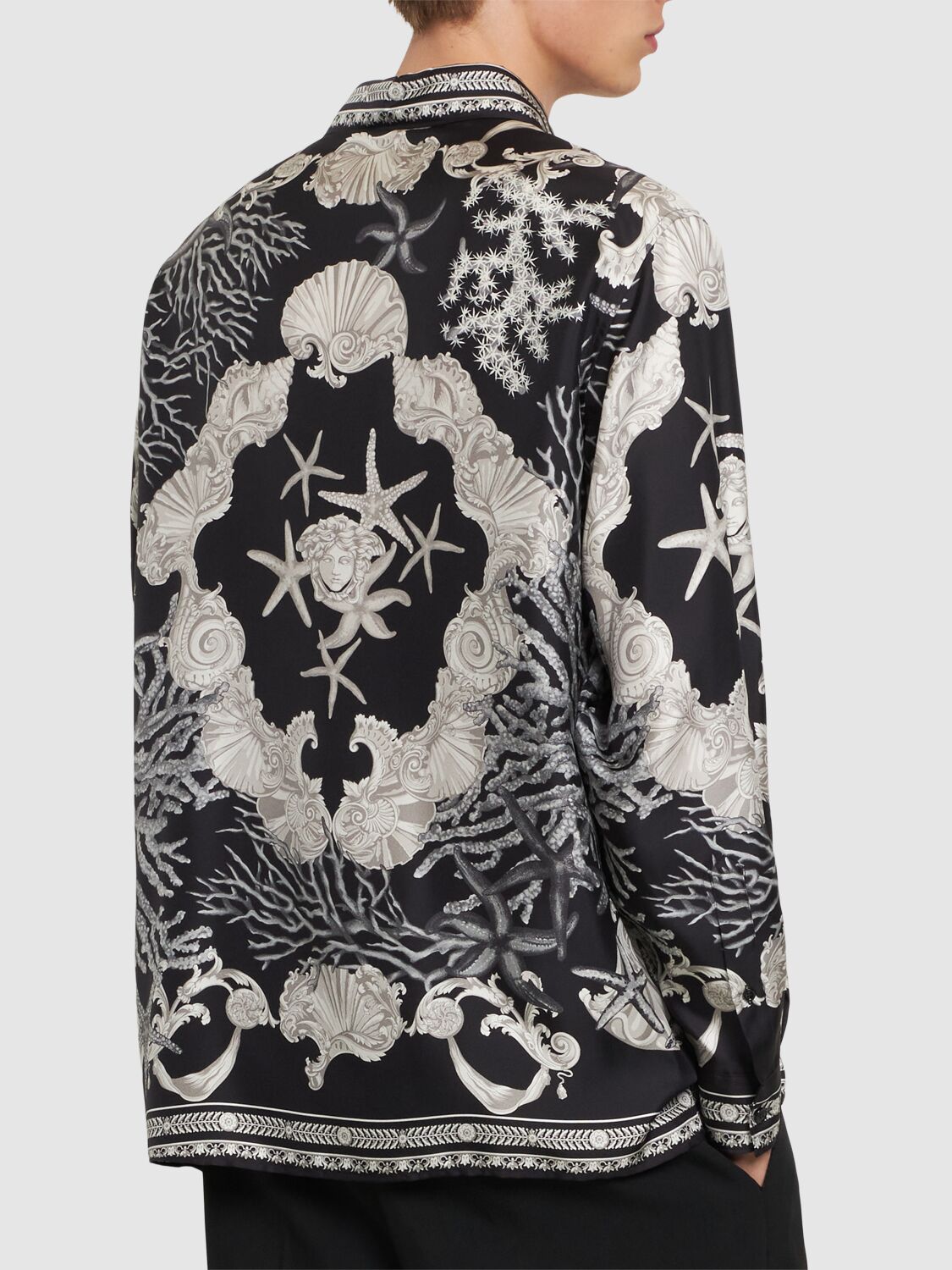 Shop Versace Informal Printed Silk Twill Shirt In Black