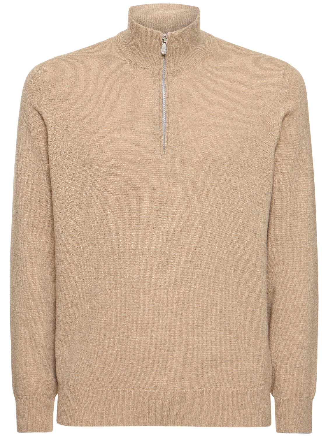 Brunello Cucinelli Half Zip Cashmere Turtleneck Sweater In Beige,brown