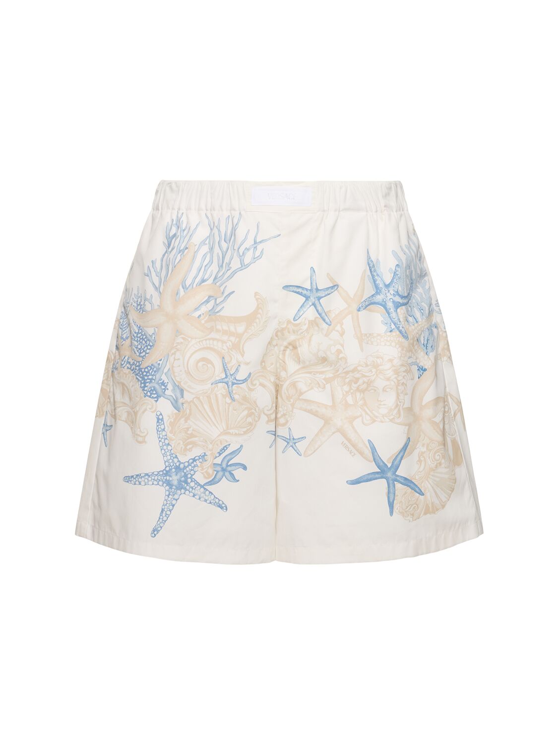 Versace Coral Print Cotton Shorts In White
