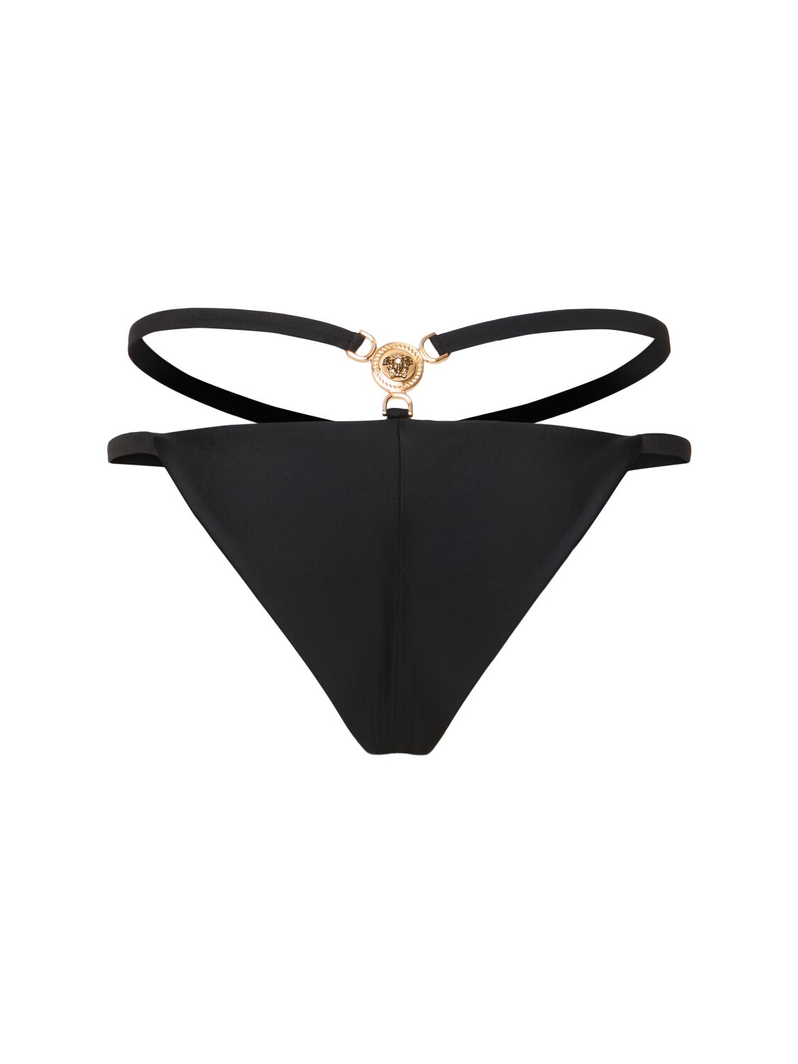 Versace Lycra Logo Double Strap Bikini Bottom In Black