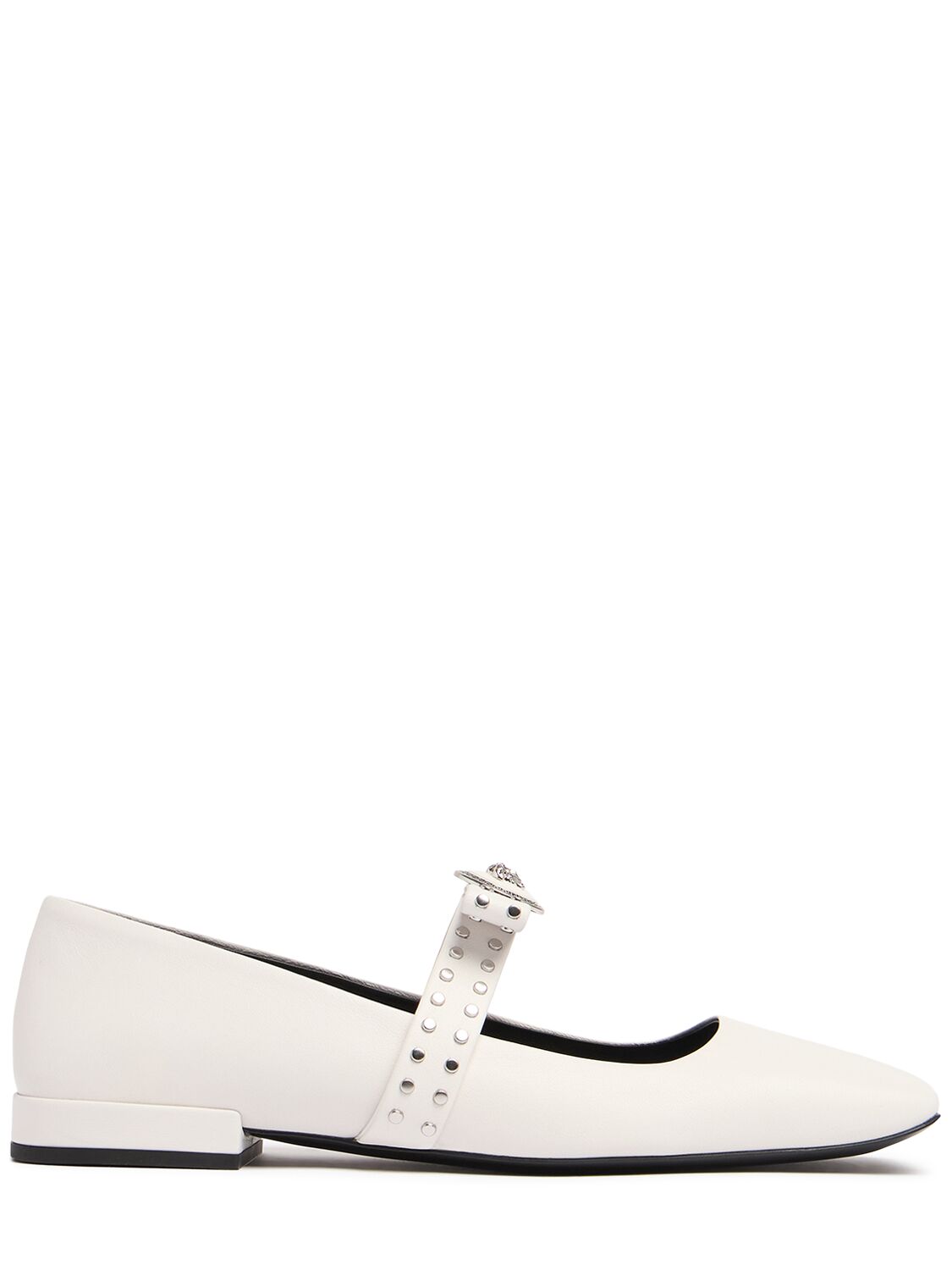 Shop Versace 20mm Leather Ballerina Flats In White