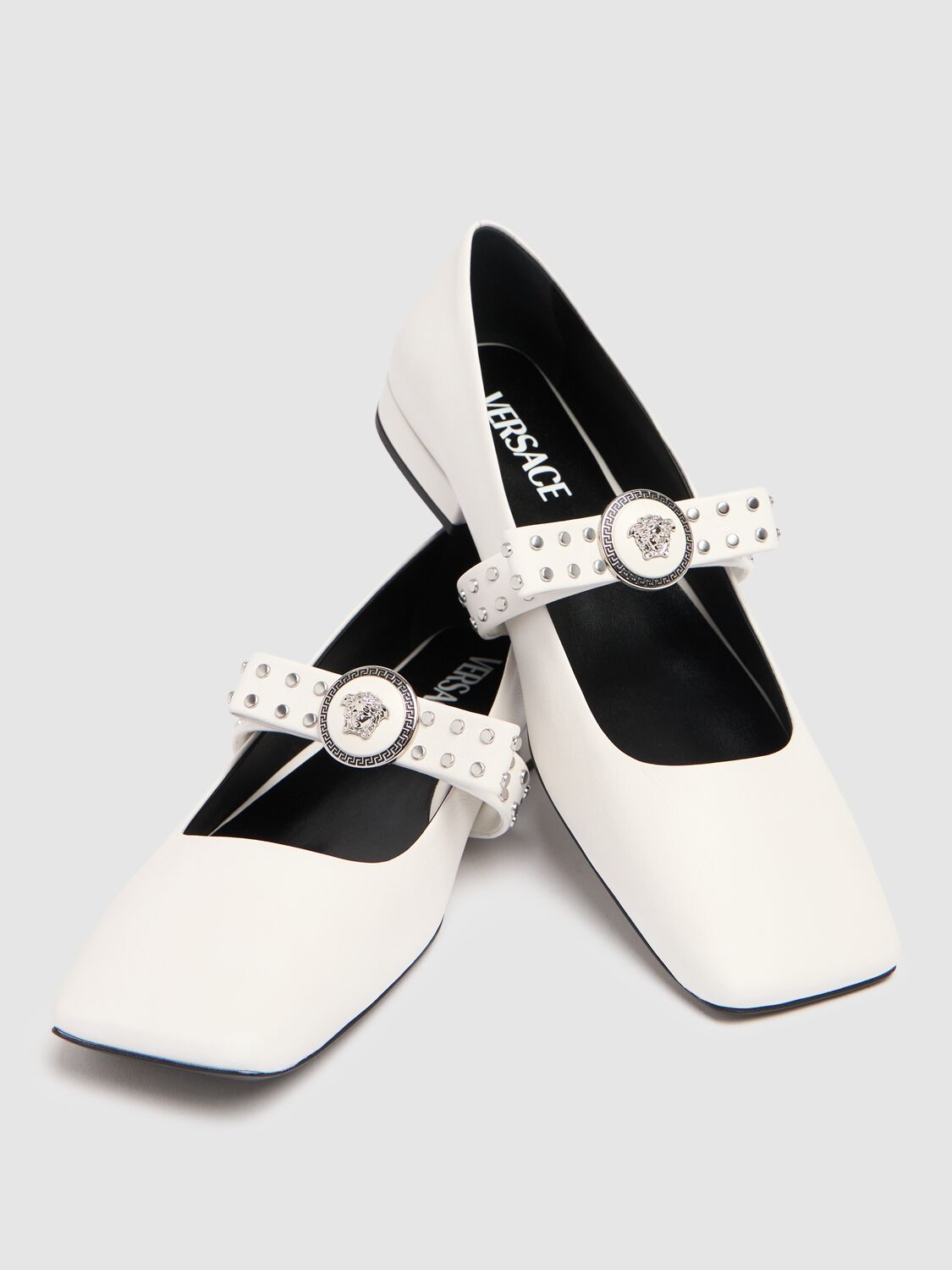 Shop Versace 20mm Leather Ballerina Flats In White