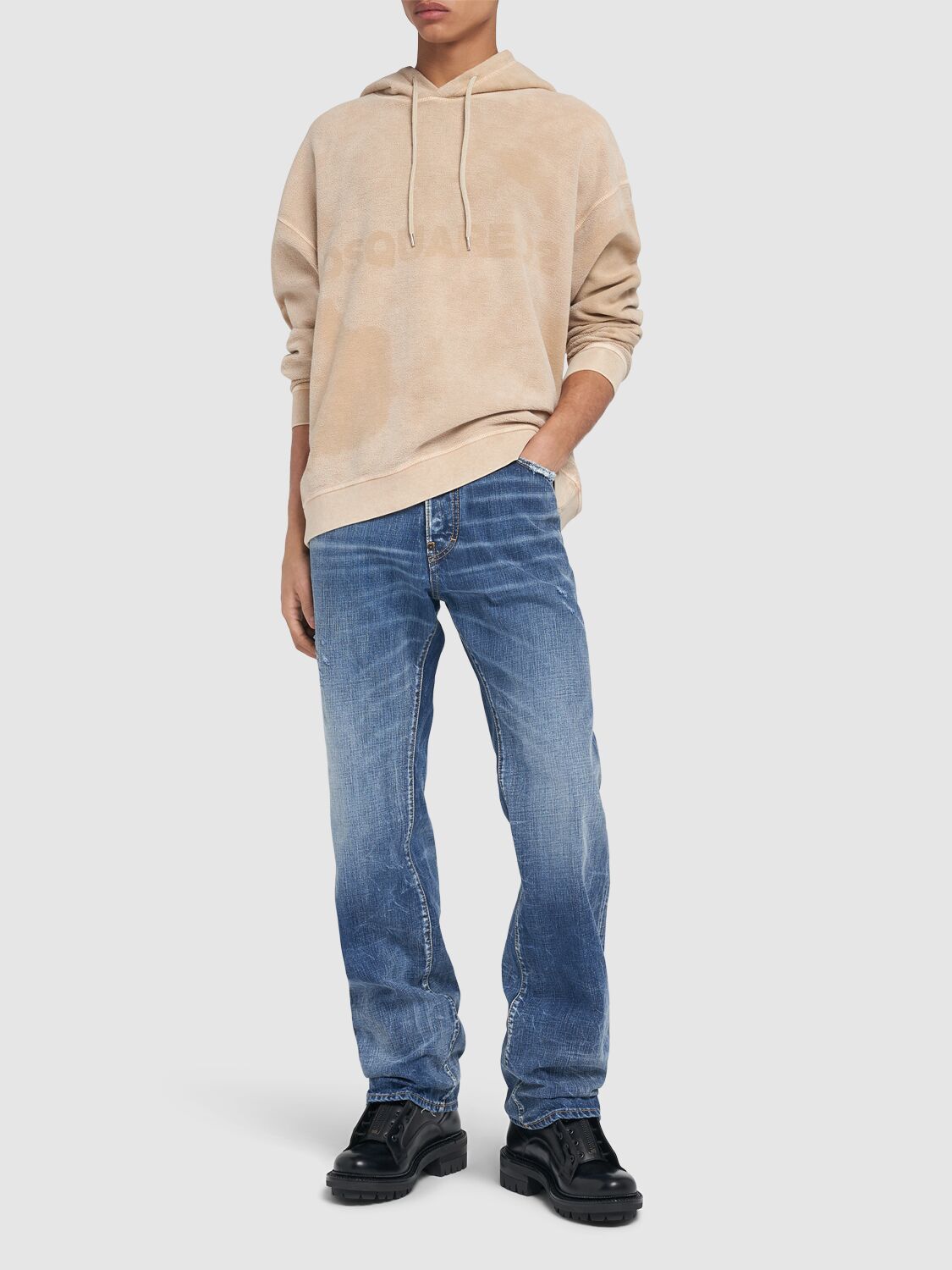 Shop Dsquared2 Relaxed Fit Cotton Hoodie In Beige