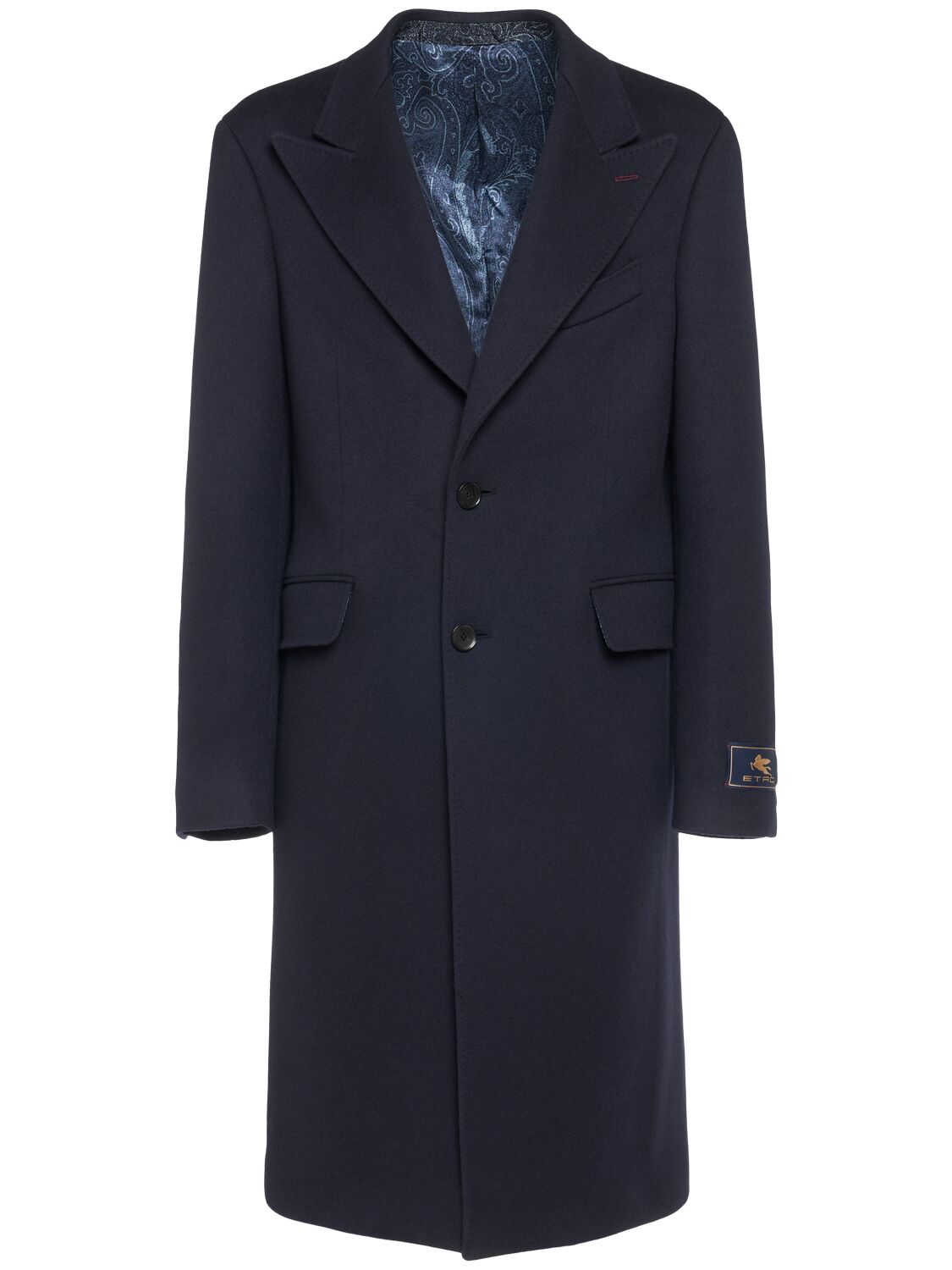Etro Roma Cashmere Peak Lapel Coat In Dark Blue