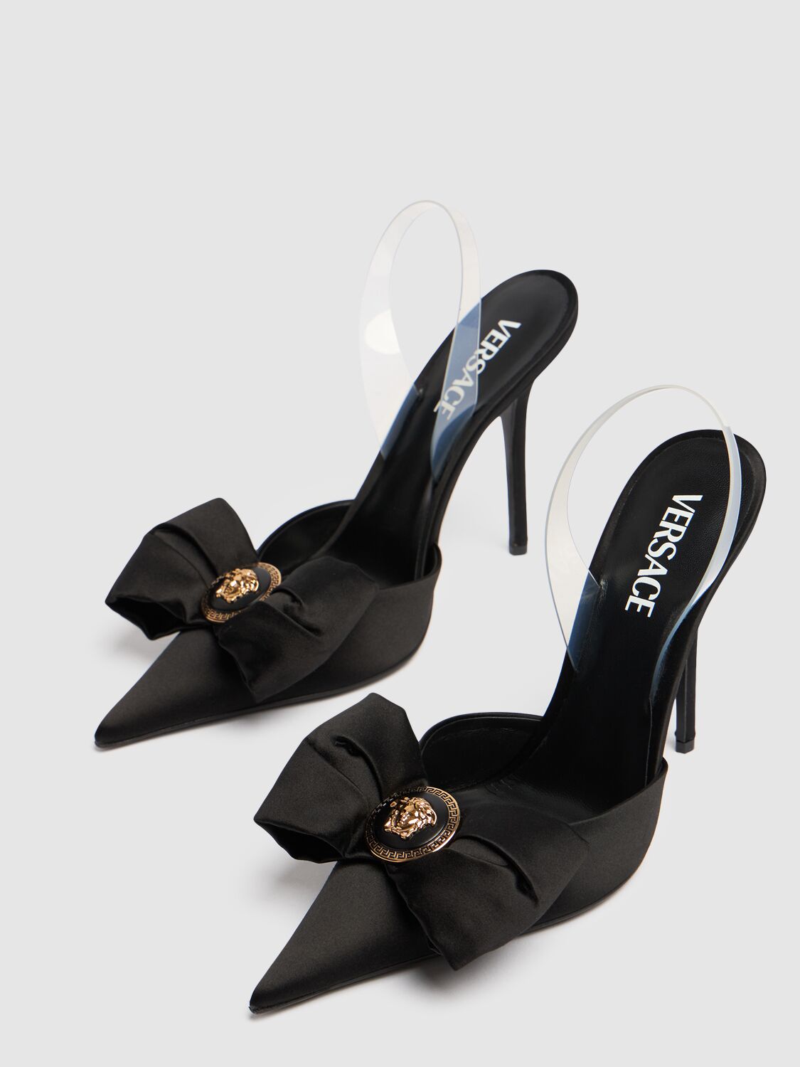 Shop Versace 110mm Satin Slingback Heels In Black