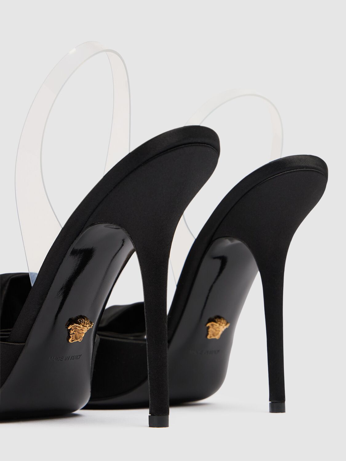 Shop Versace 110mm Satin Slingback Heels In Black