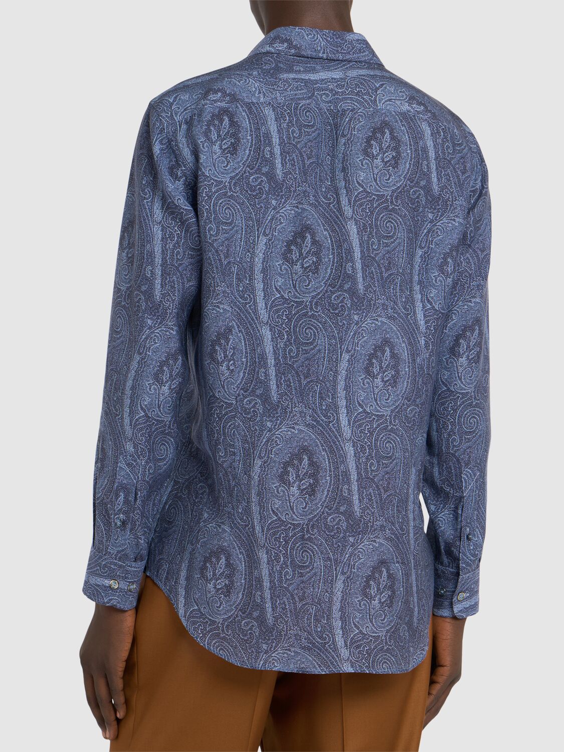 Shop Etro Paisley Print Lyocell & Silk Shirt In Blue