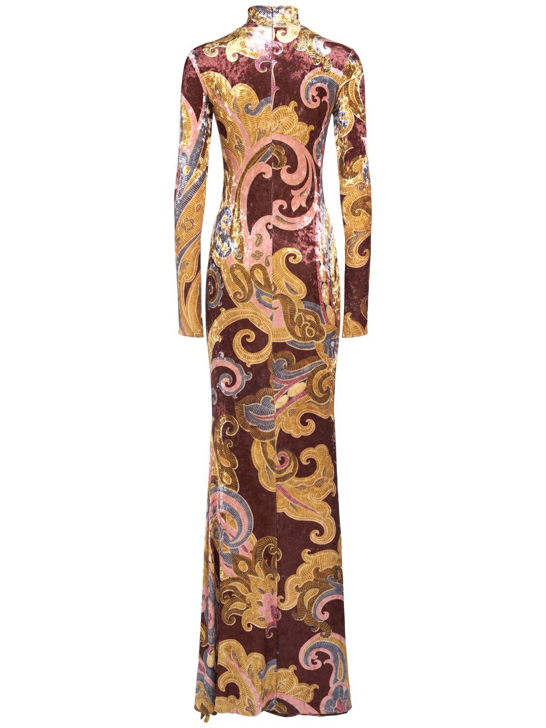 Shop Etro Printed Velvet Long Dress In Yellow/multi