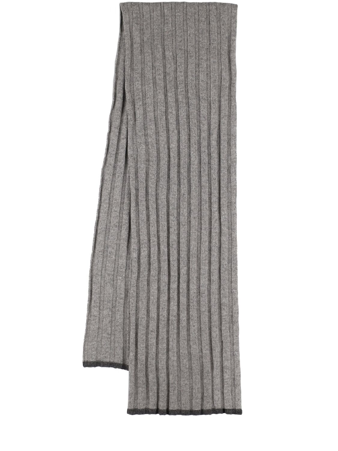 Brunello Cucinelli Fine Cashmere Rib Knit Scarf In Grey,piombo