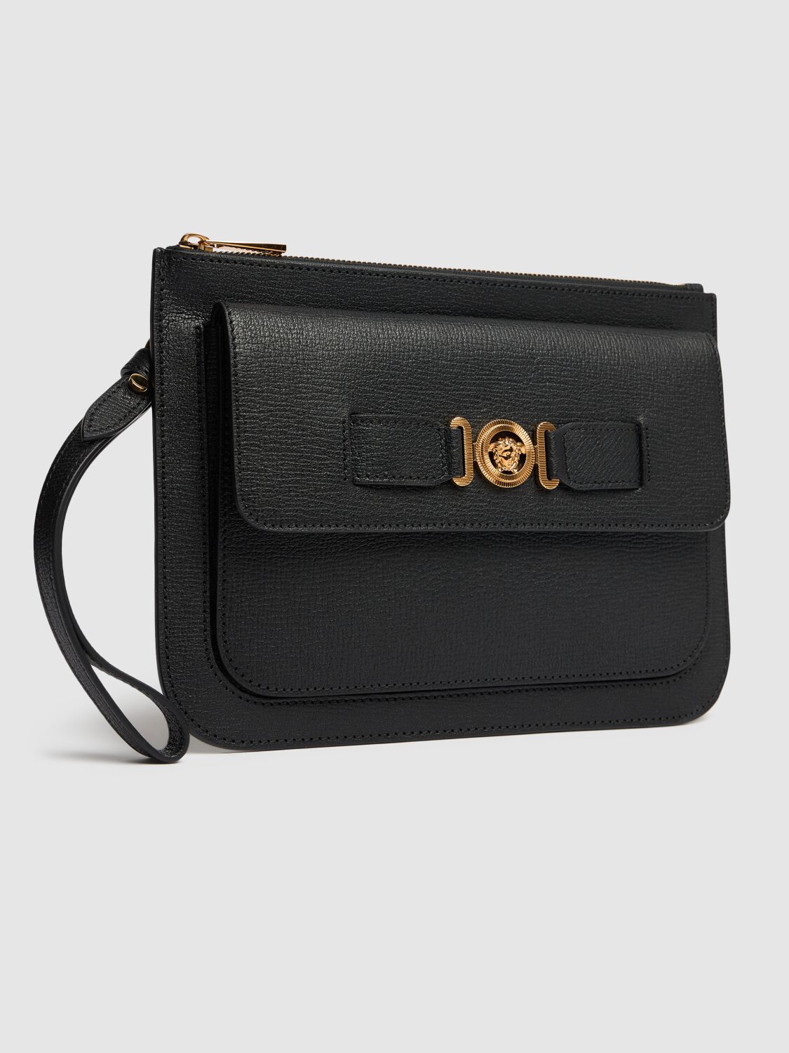 Shop Versace Small Leather Pouch In Black