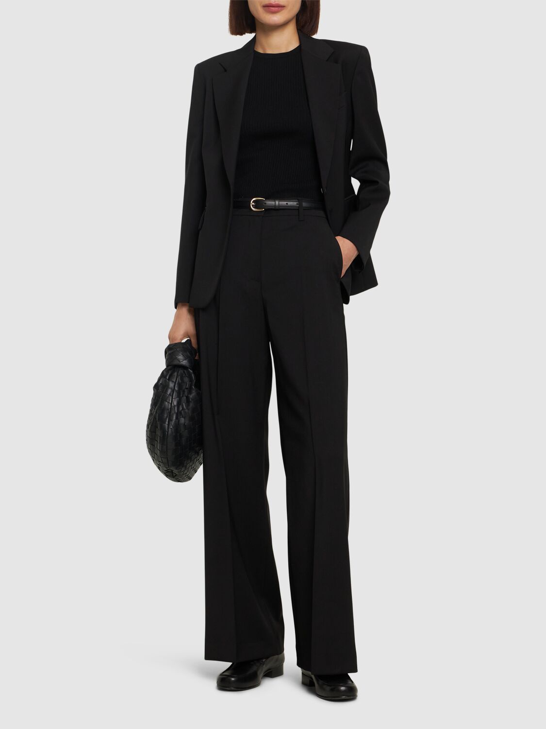 Shop Weekend Max Mara Visivo Stretch Wool Wide Pants In Black