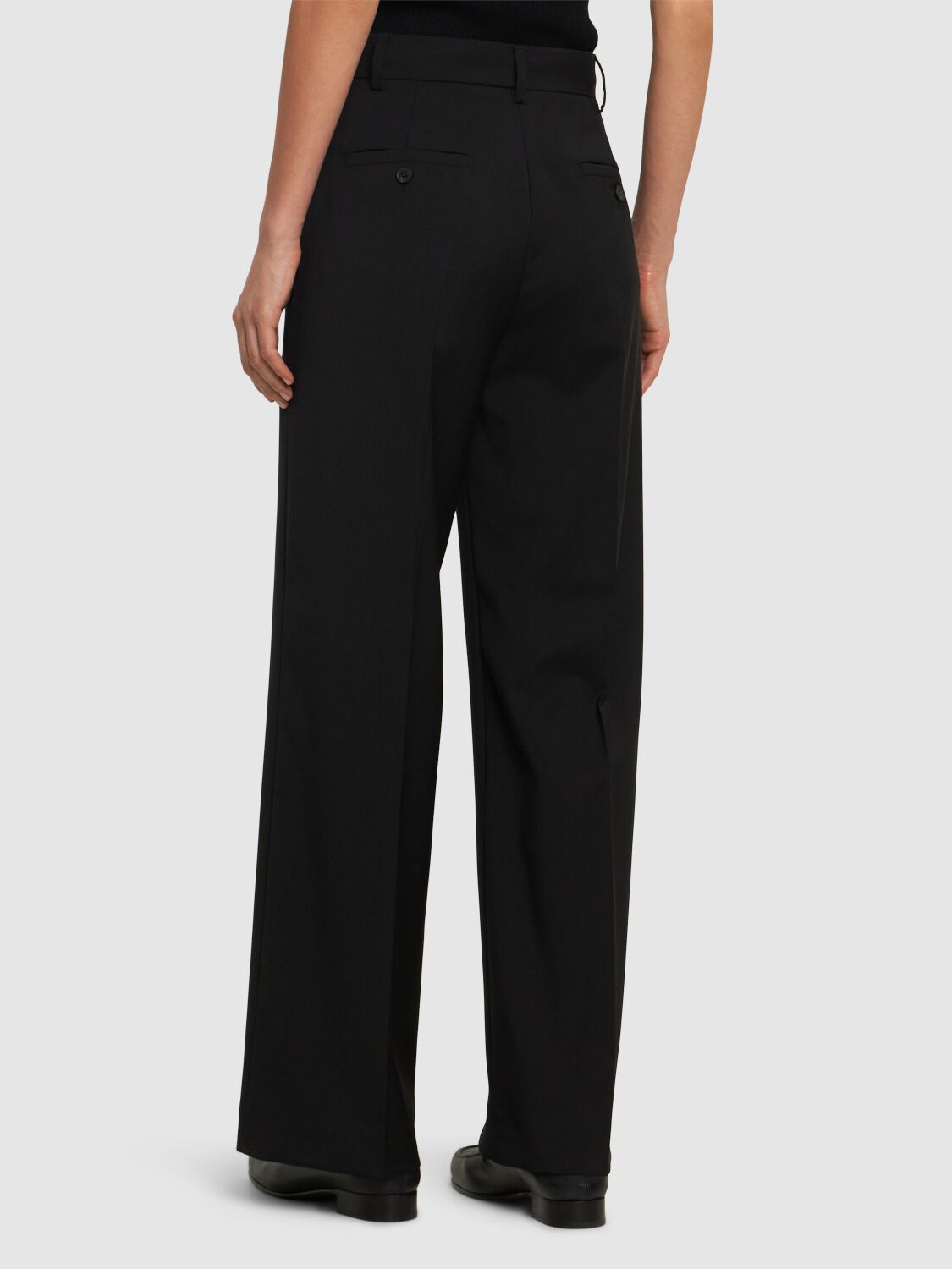 Shop Weekend Max Mara Visivo Stretch Wool Wide Pants In Black