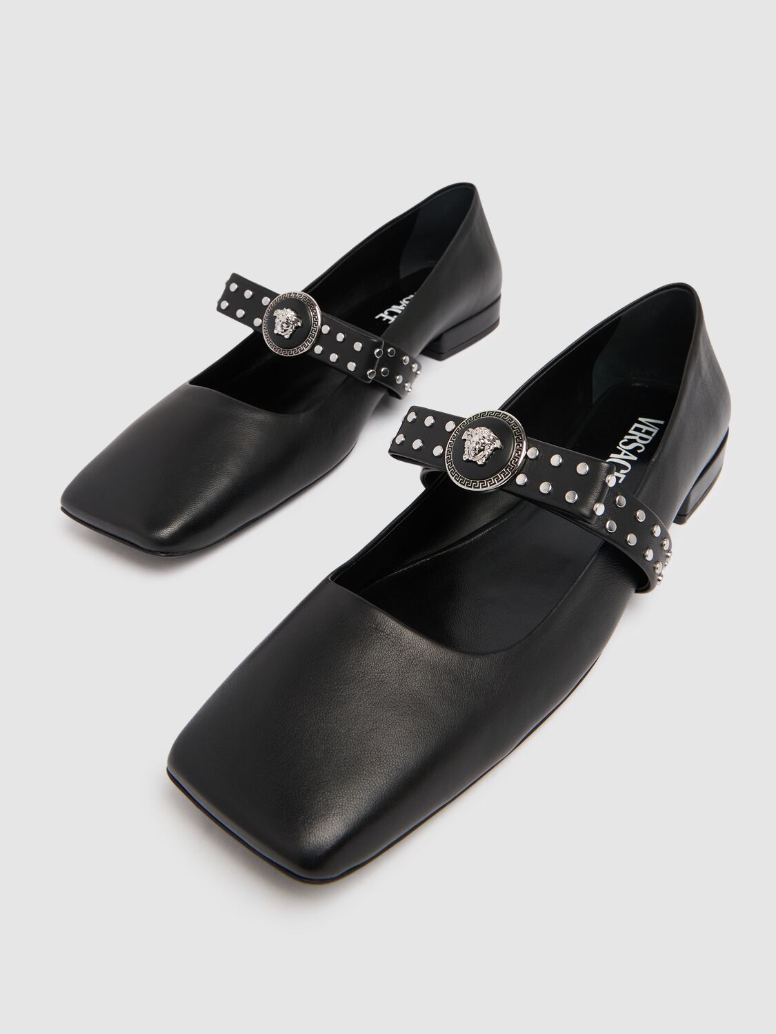 Shop Versace 20mm Leather Ballerina Flats In Black