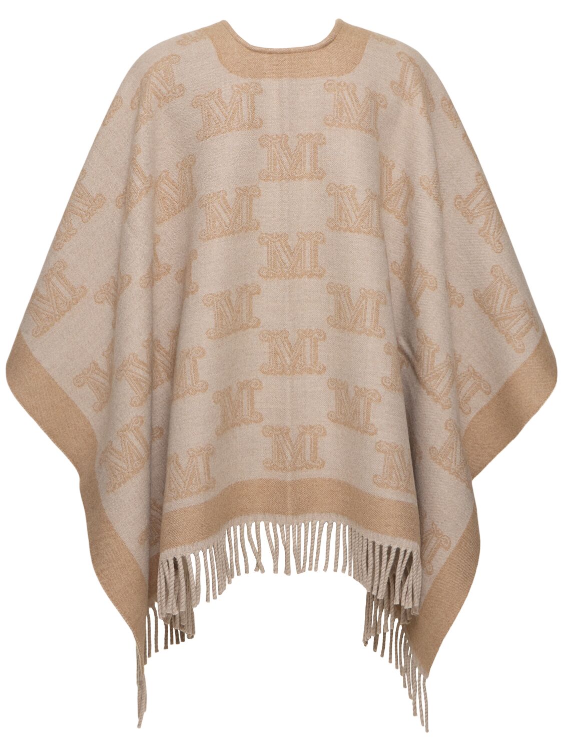 Shop Max Mara Frine Logo Jacquard Wool Cape In Sabbia