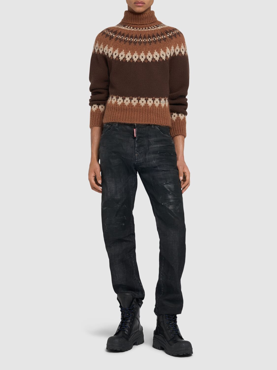 Shop Dsquared2 Wool Blend Jacquard Sweater In Beige Variant