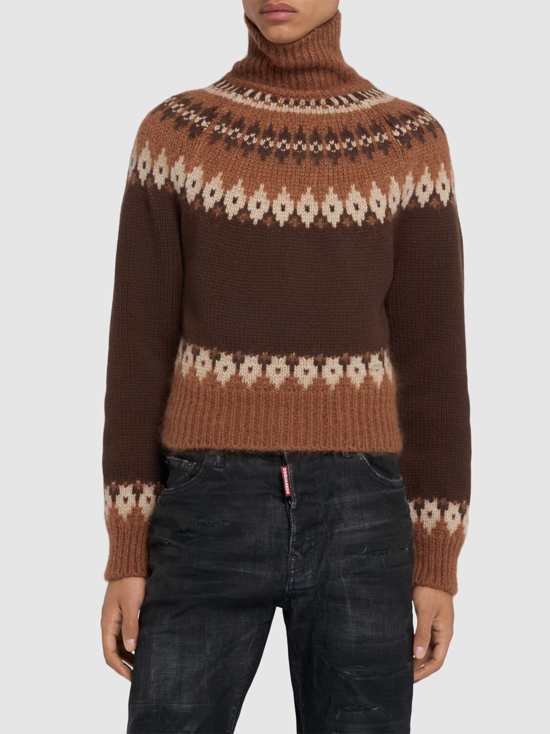 Shop Dsquared2 Wool Blend Jacquard Sweater In Beige Variant