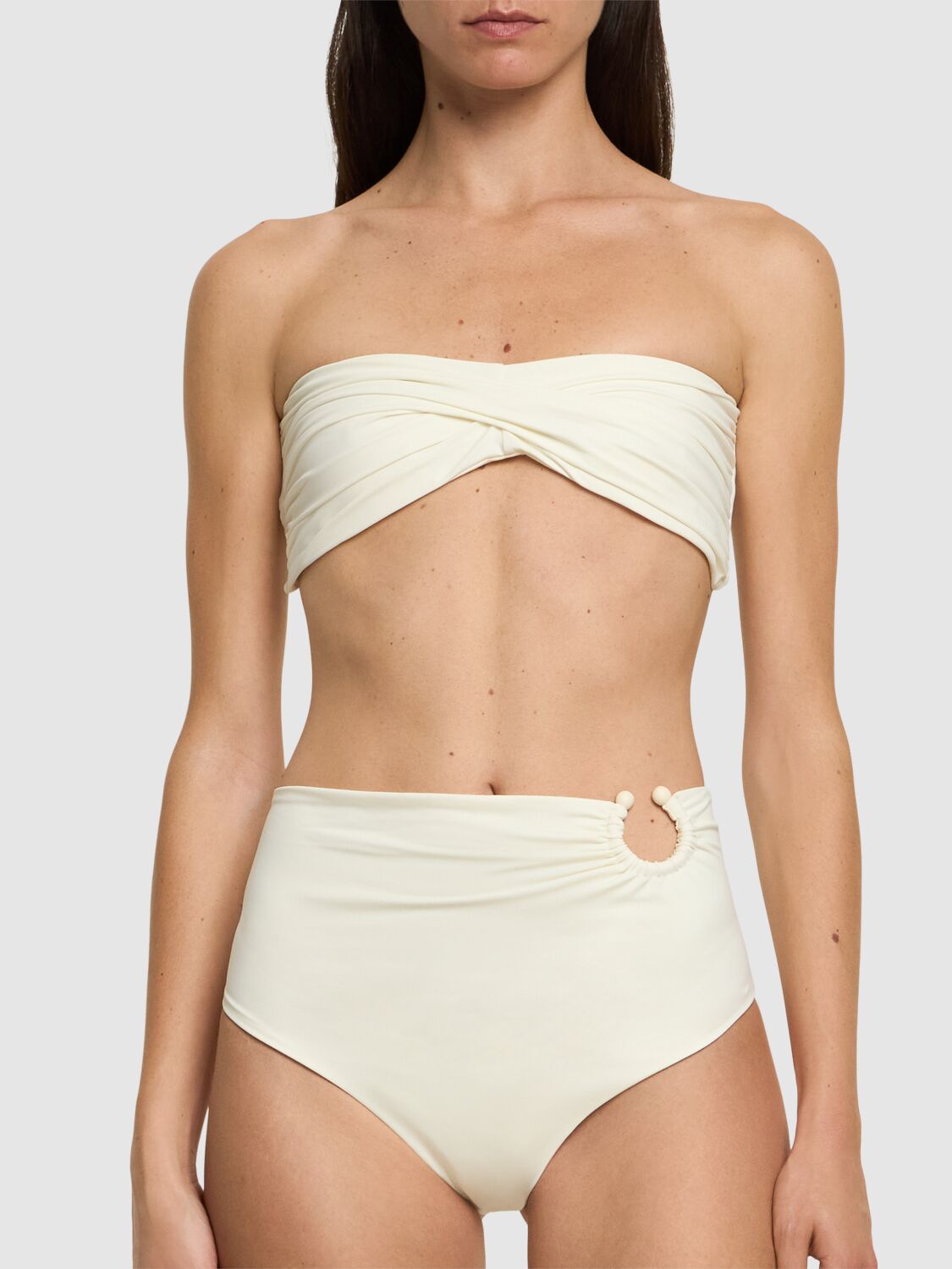 JOHANNA ORTIZ ECRU TAITA HIGH WAIST BIKINI BOTTOMS 