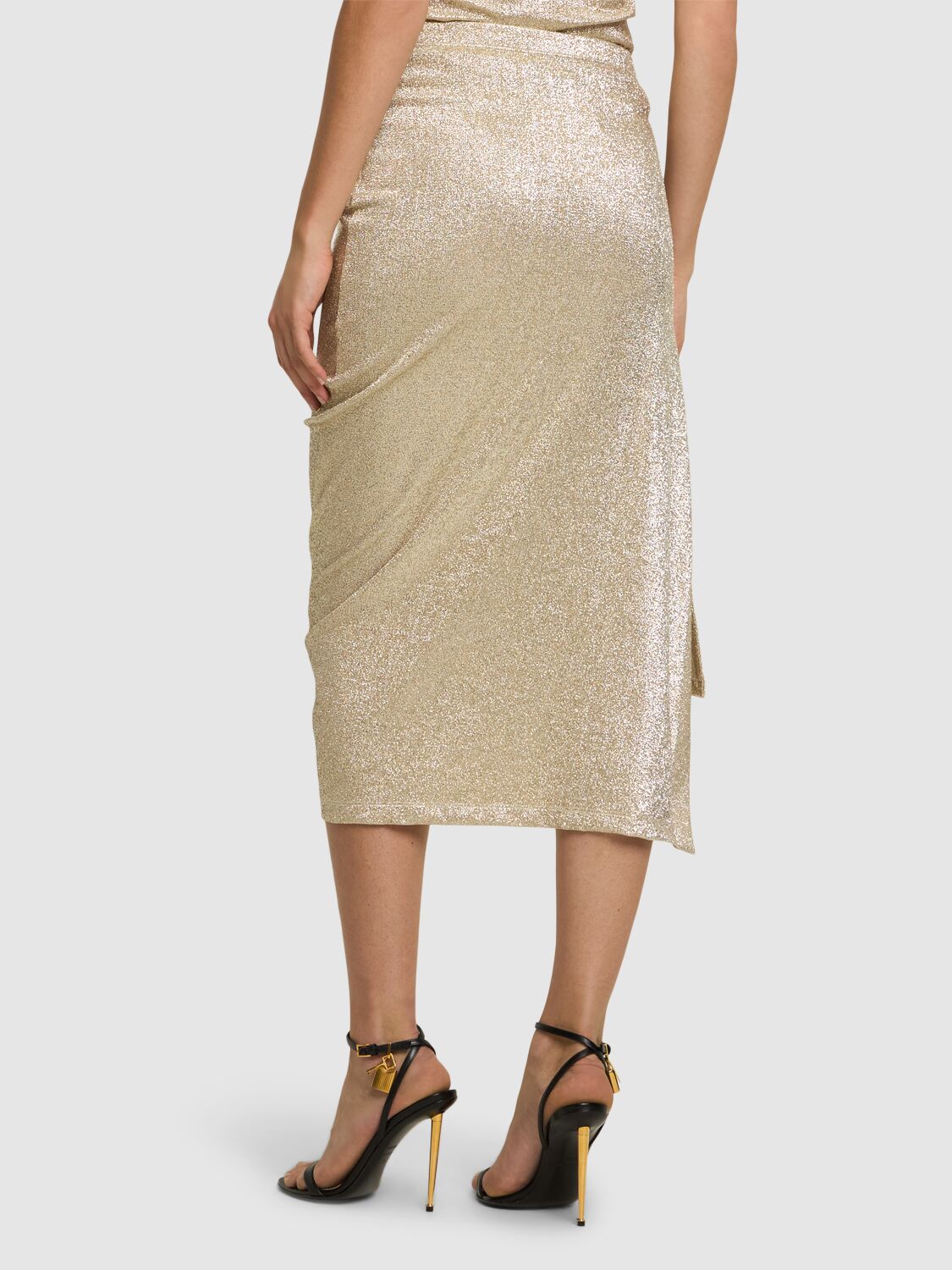 Shop Rabanne Asymmetric Stretch Jersey Lurex Skirt In Silver,gold