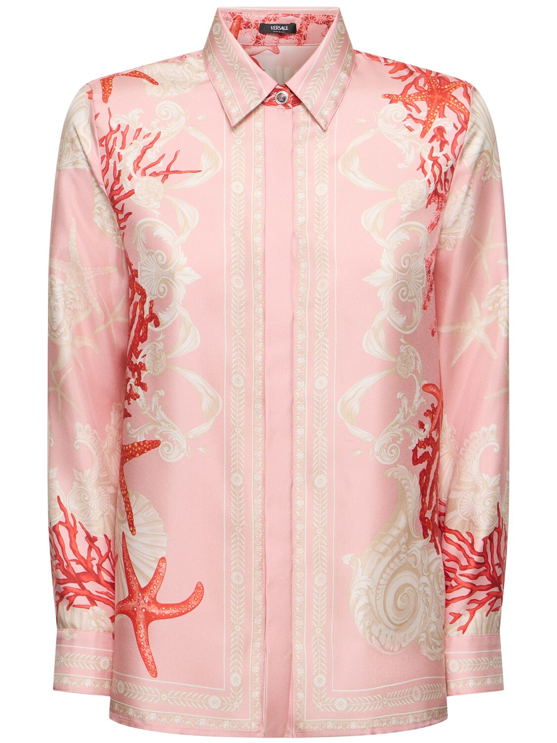 Shop Versace Printed Silk Twill Shirt In 粉色/多色