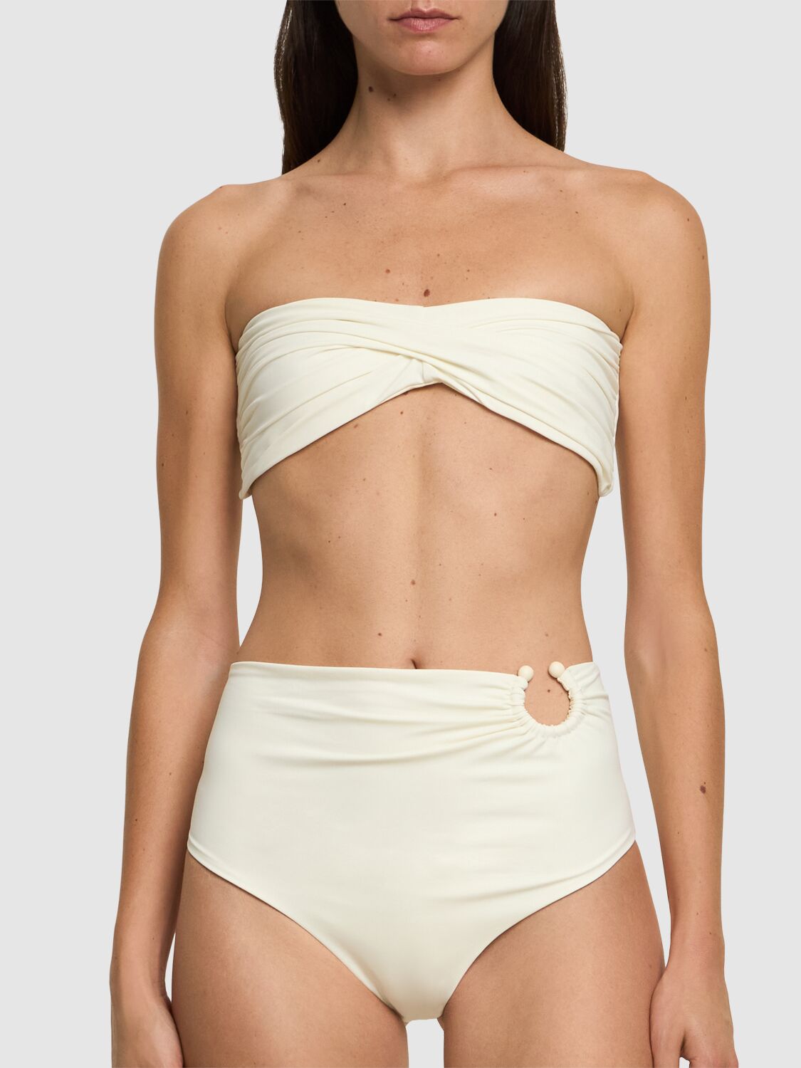 Shop Johanna Ortiz Ecru Tangarana Strapless Bikini Top In Beige