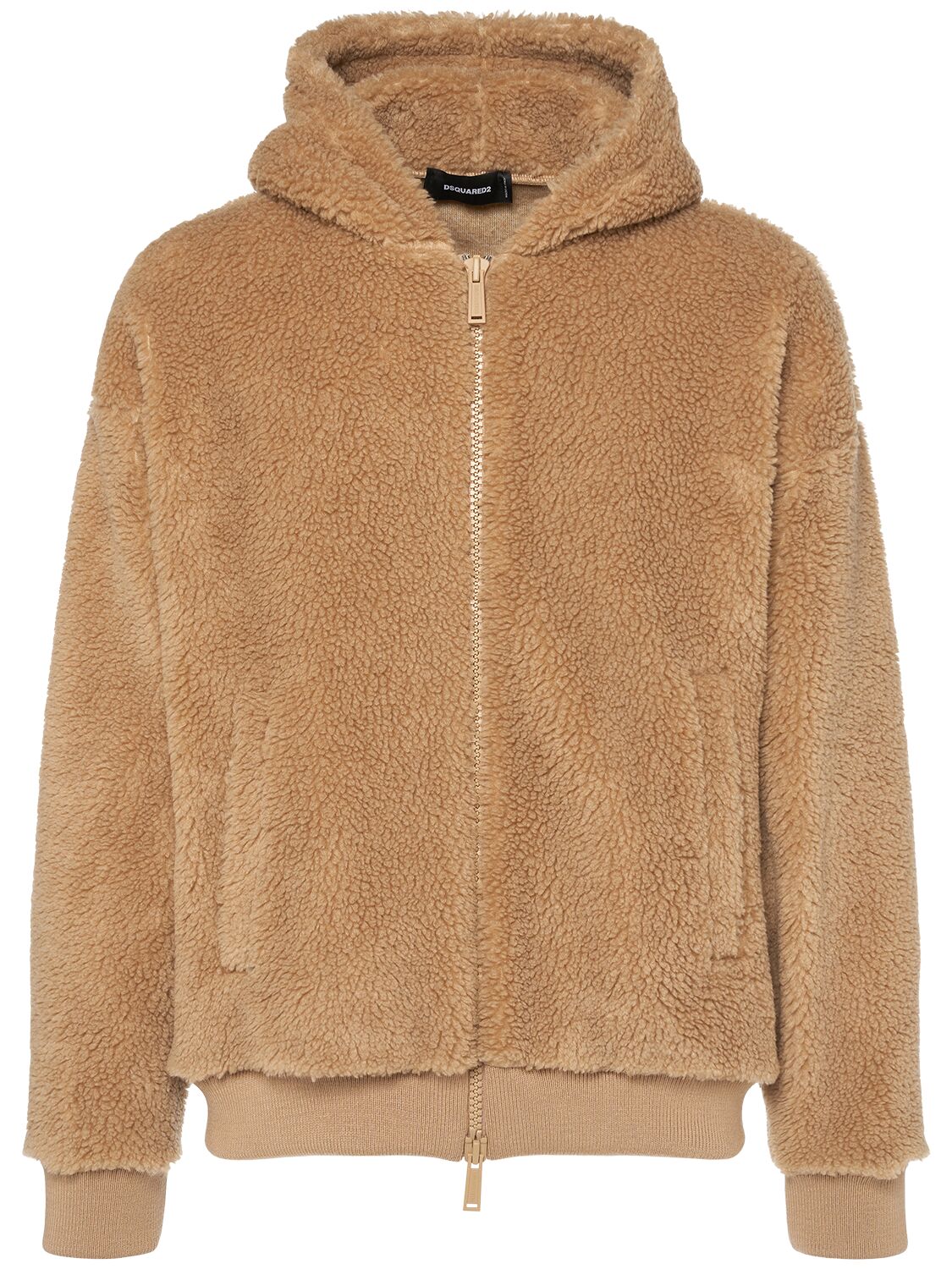 Dsquared2 Relax Fit Zipped Teddy Hoodie In Camel