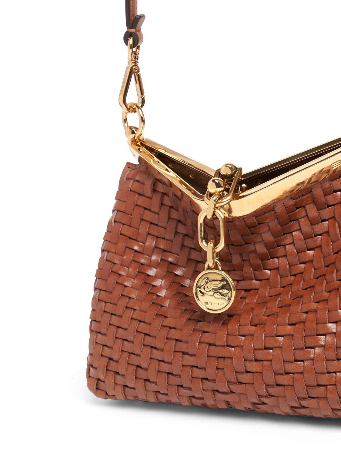 Shop Etro Small Vela Woven Shoulder Bag In Walnut