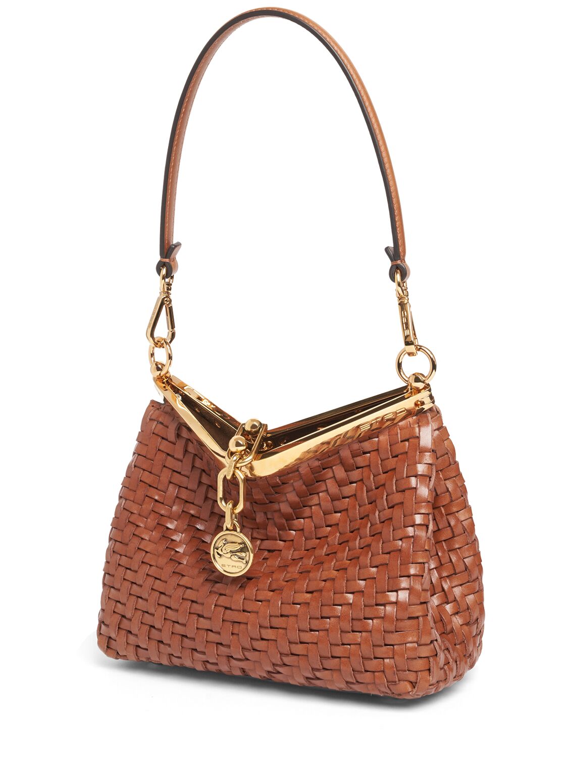 Shop Etro Small Vela Woven Shoulder Bag In Walnut