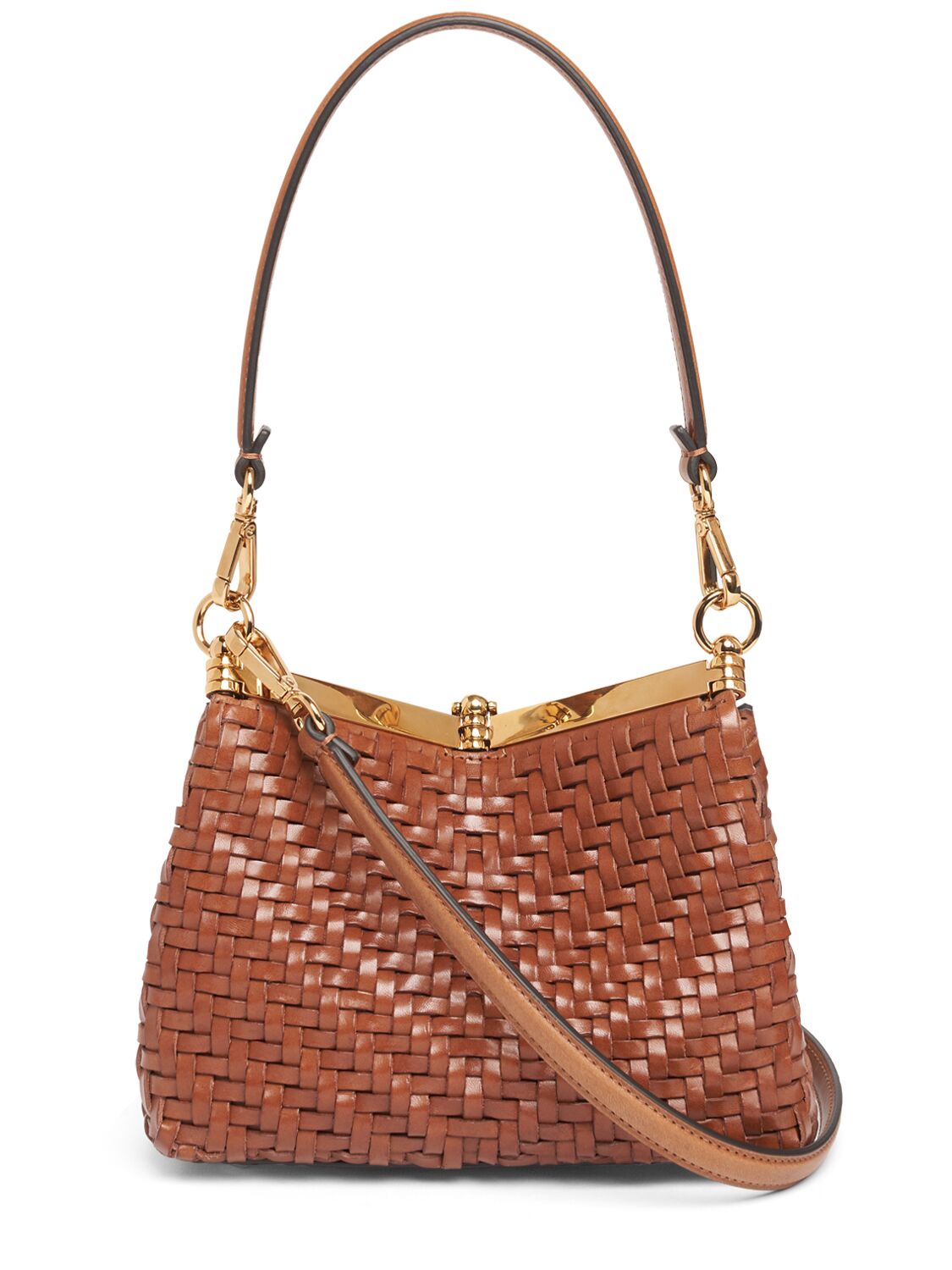 Shop Etro Small Vela Woven Shoulder Bag In Walnut