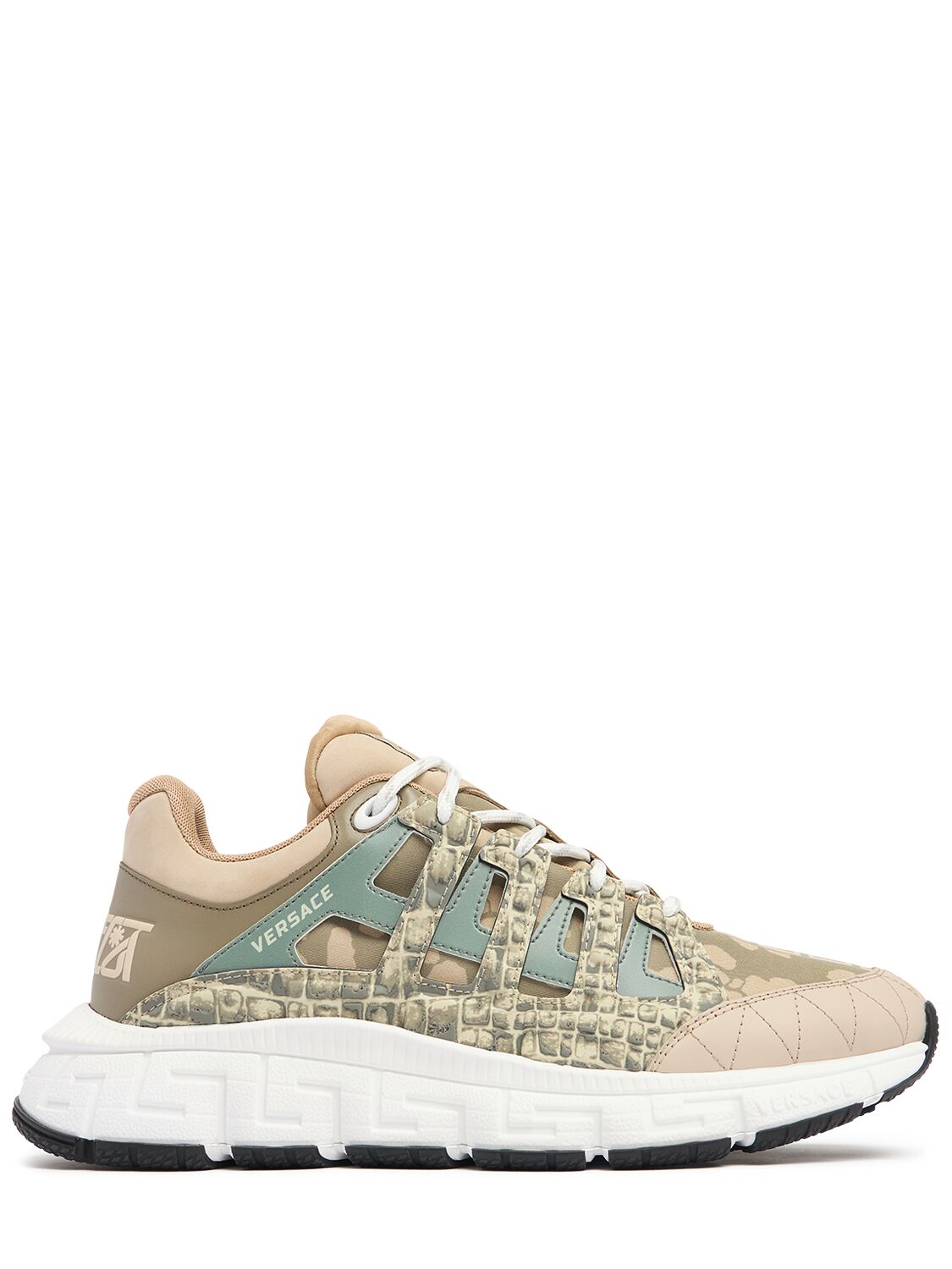 Versace Trigreca Low Top Sneakers In White,beige