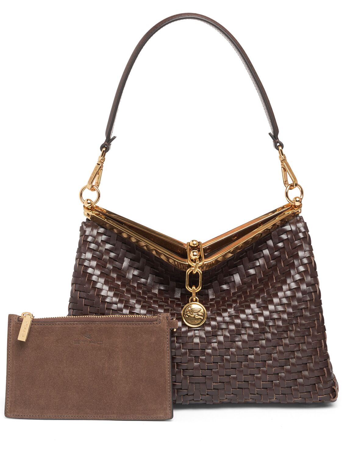 Shop Etro Medium Vela Woven Shoulder Bag In Brown