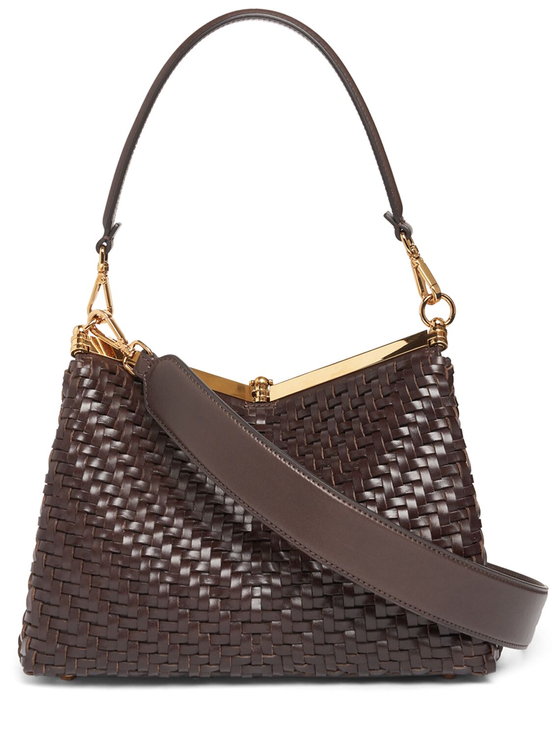 Shop Etro Medium Vela Woven Shoulder Bag In Brown