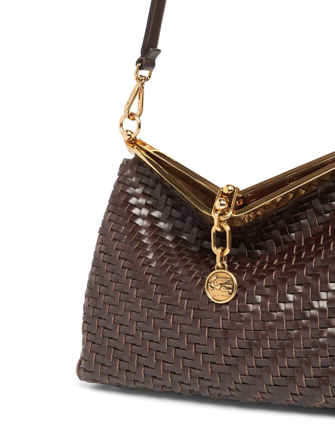 Shop Etro Medium Vela Woven Shoulder Bag In Brown