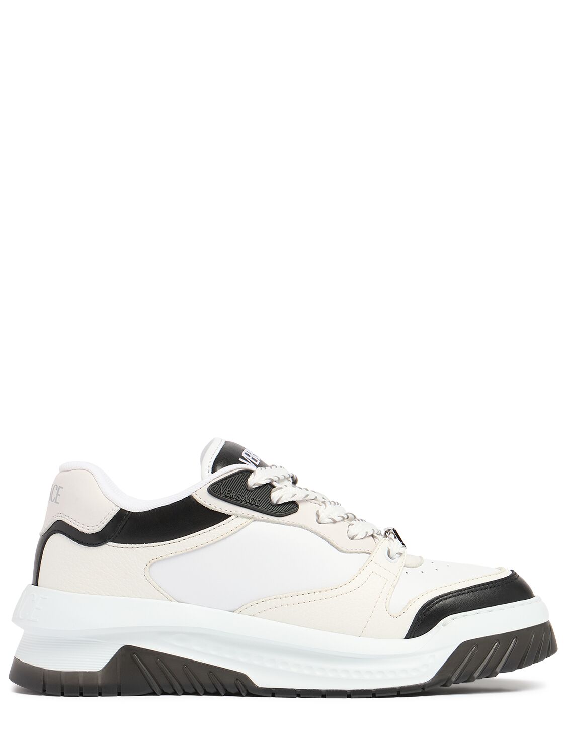 Shop Versace Mesh Low Top Sneakers In Black,white