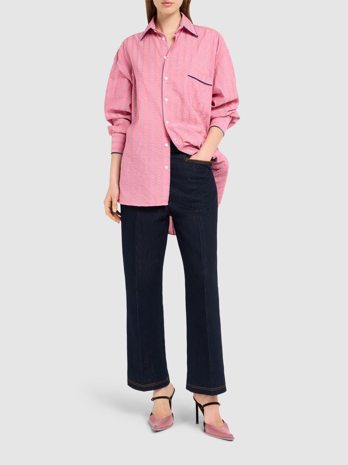 Shop Etro Striped Cotton Poplin Shirt In Pink/multi