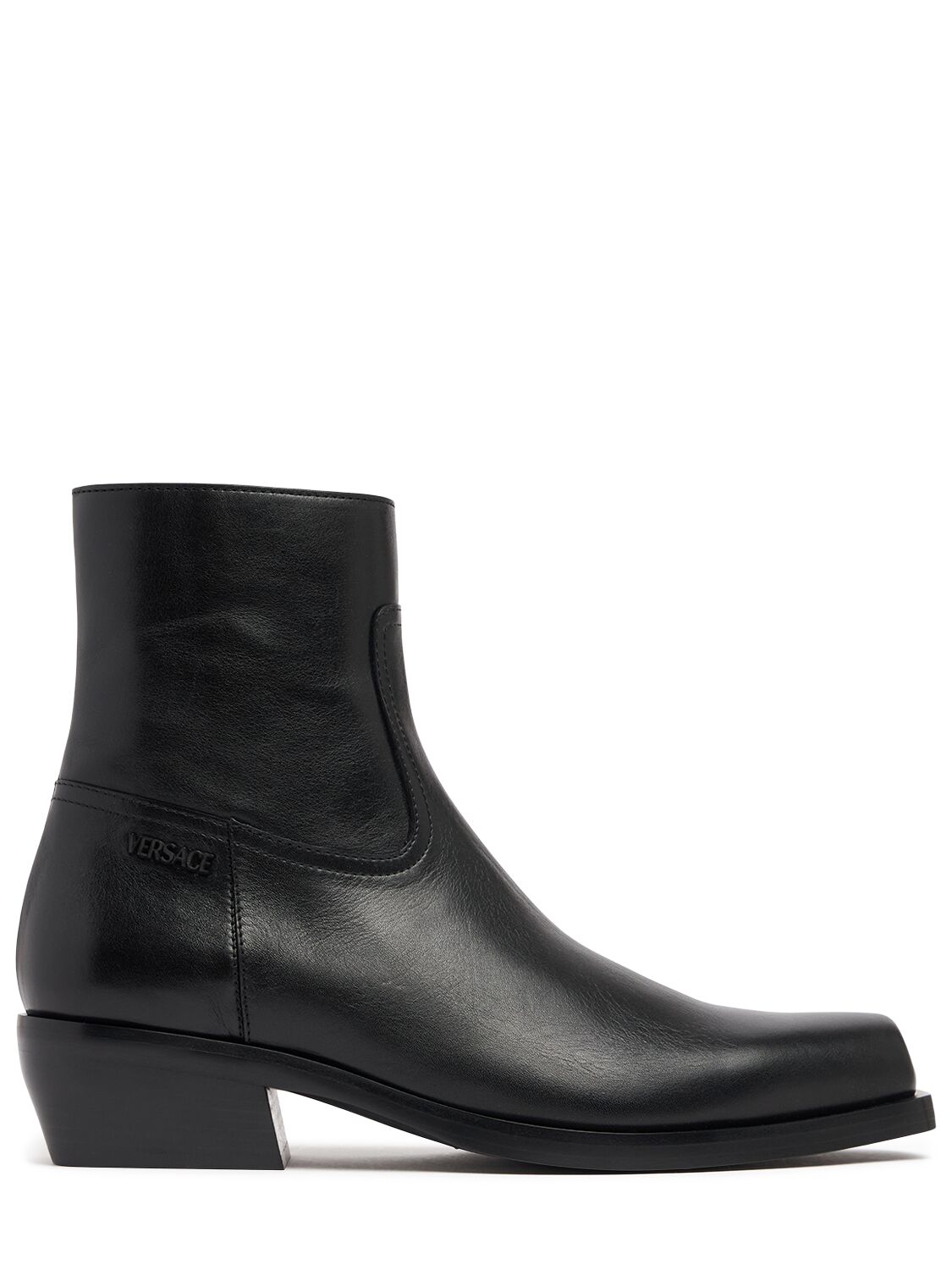 Versace Leather Ankle Boots In Black
