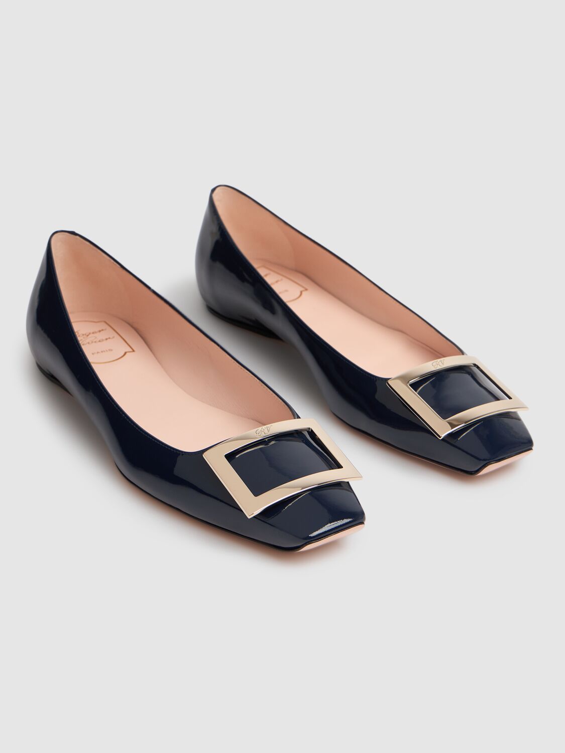 Shop Roger Vivier 10mm Trompette Patent Leather Flats In 海军蓝