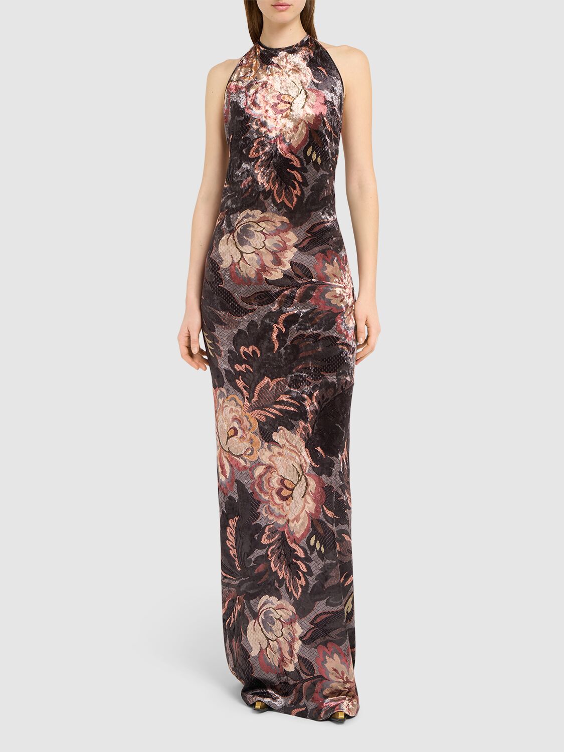 Shop Etro Printed Jersey Long Dress In Brown/multi