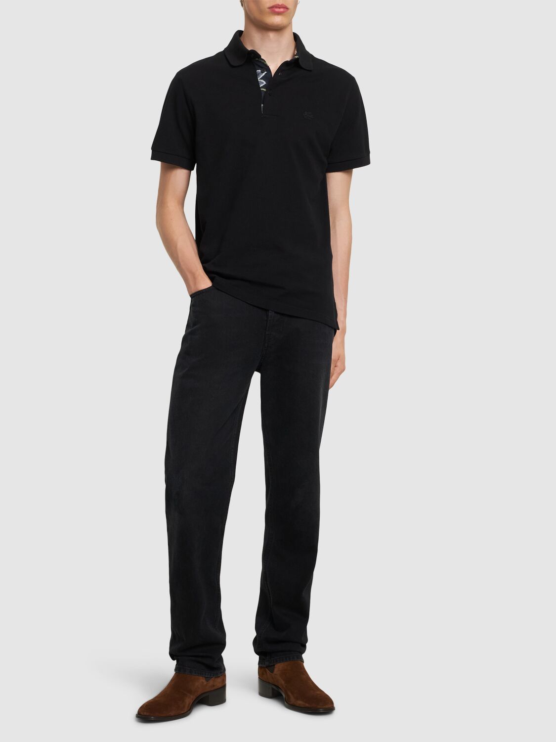 Shop Etro Cotton Polo In Black