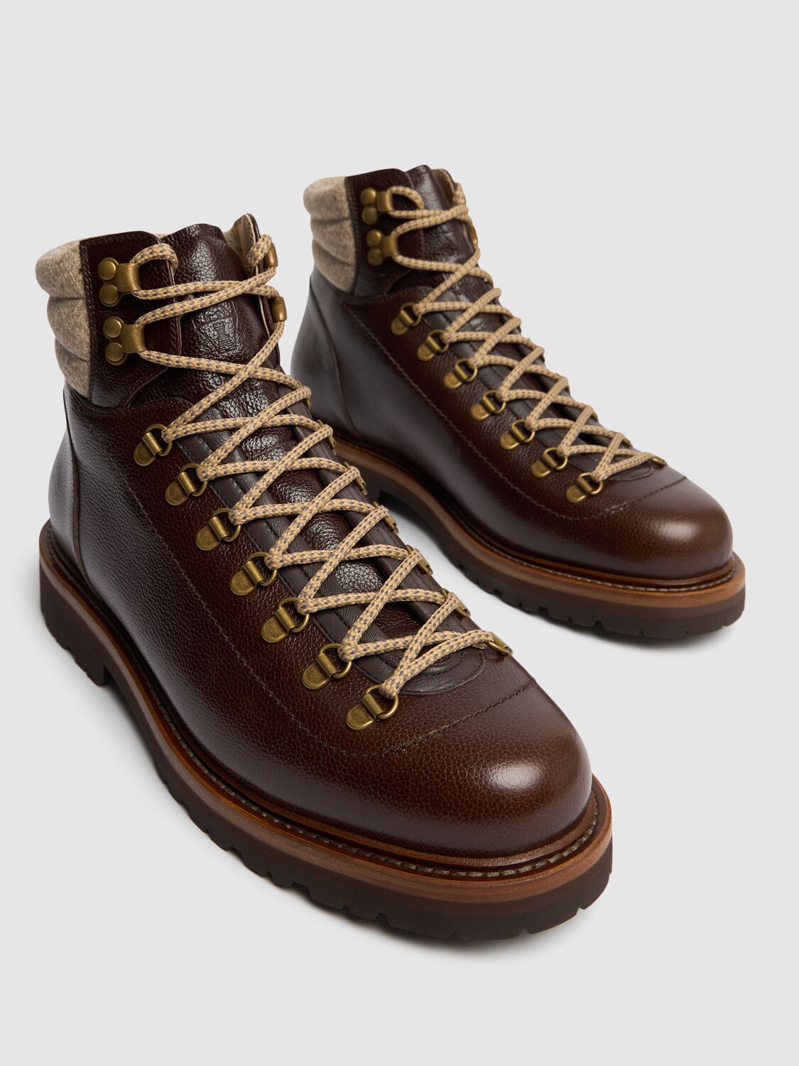 Shop Brunello Cucinelli Lace-up Leather Hiking Boots In Brown