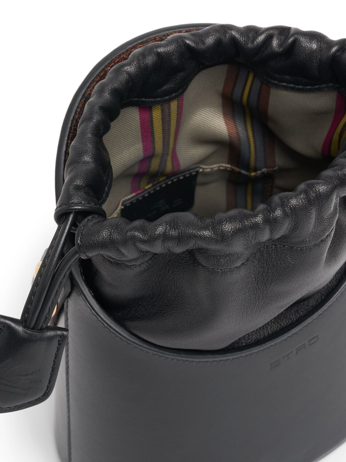 Shop Etro Mini Saturno Leather Bucket Bag In Black