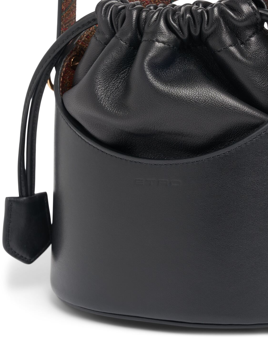 Shop Etro Mini Saturno Leather Bucket Bag In Black