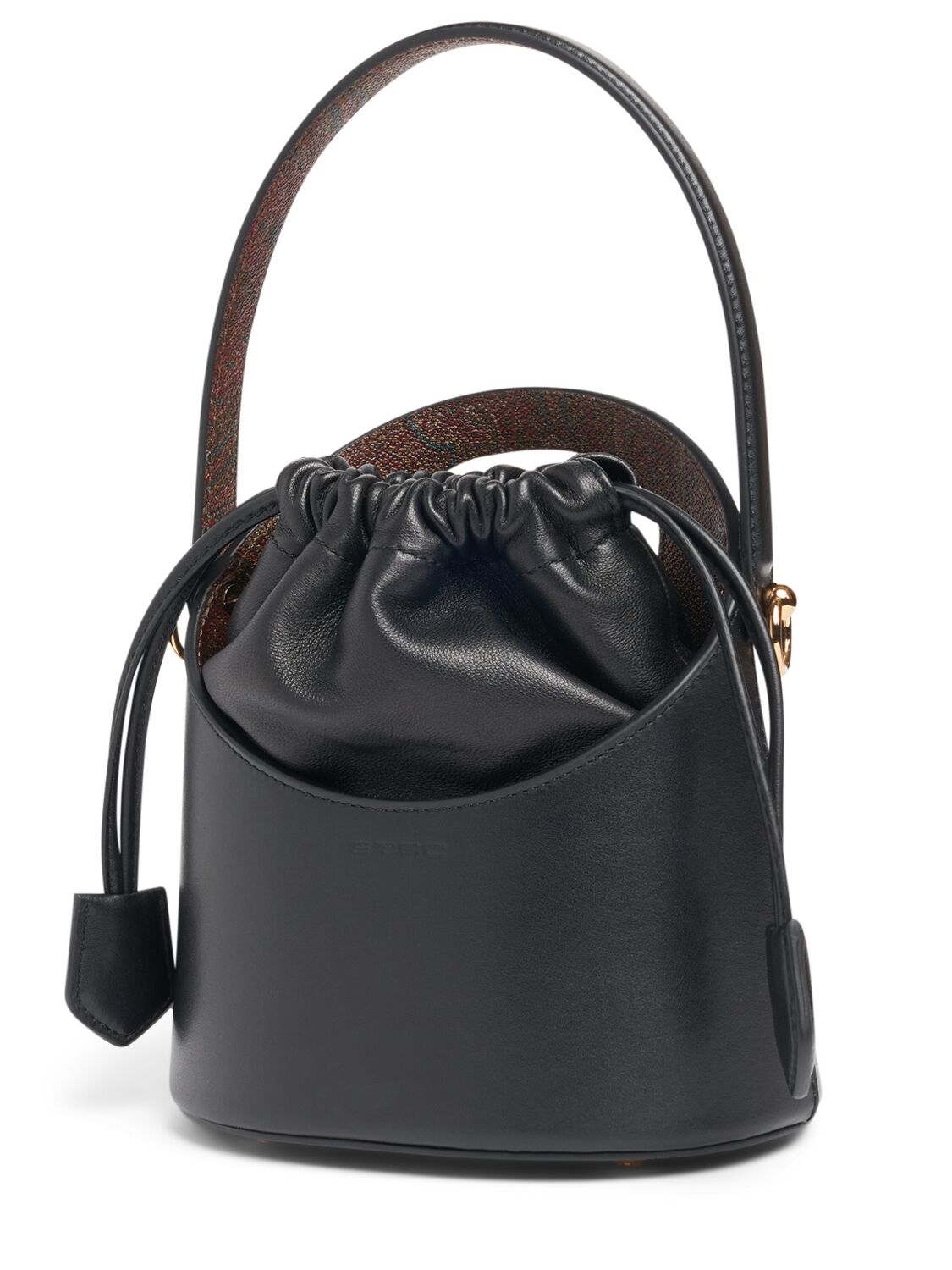 Shop Etro Mini Saturno Leather Bucket Bag In Black