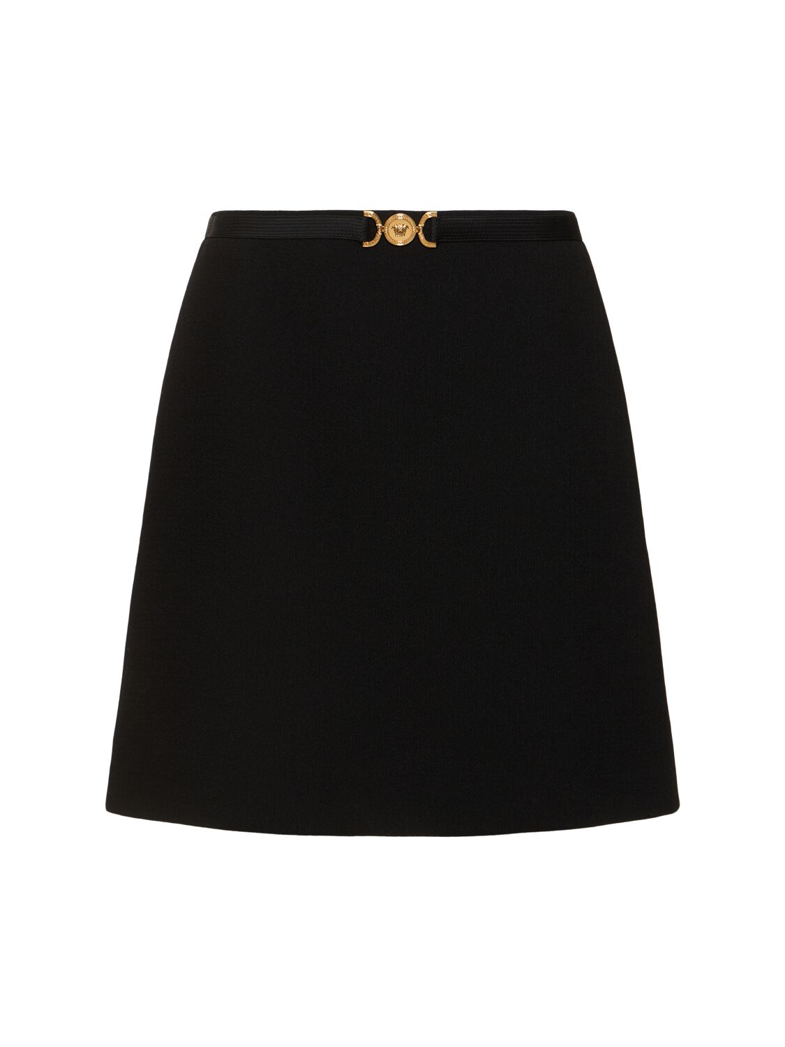 Shop Versace Double Wool Crepe Midi Skirt In 黑色