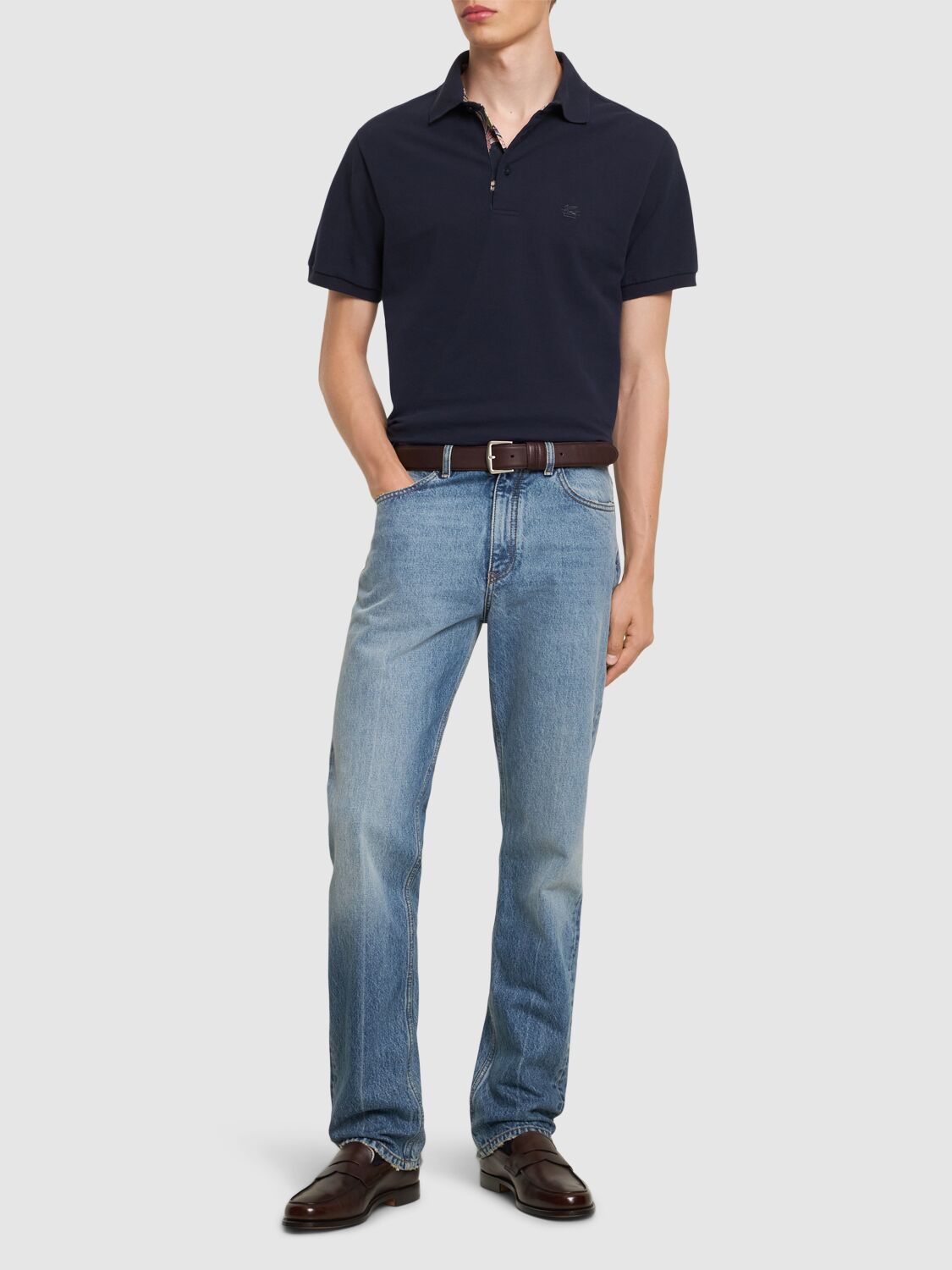 Shop Etro Cotton Polo In Dark Blue