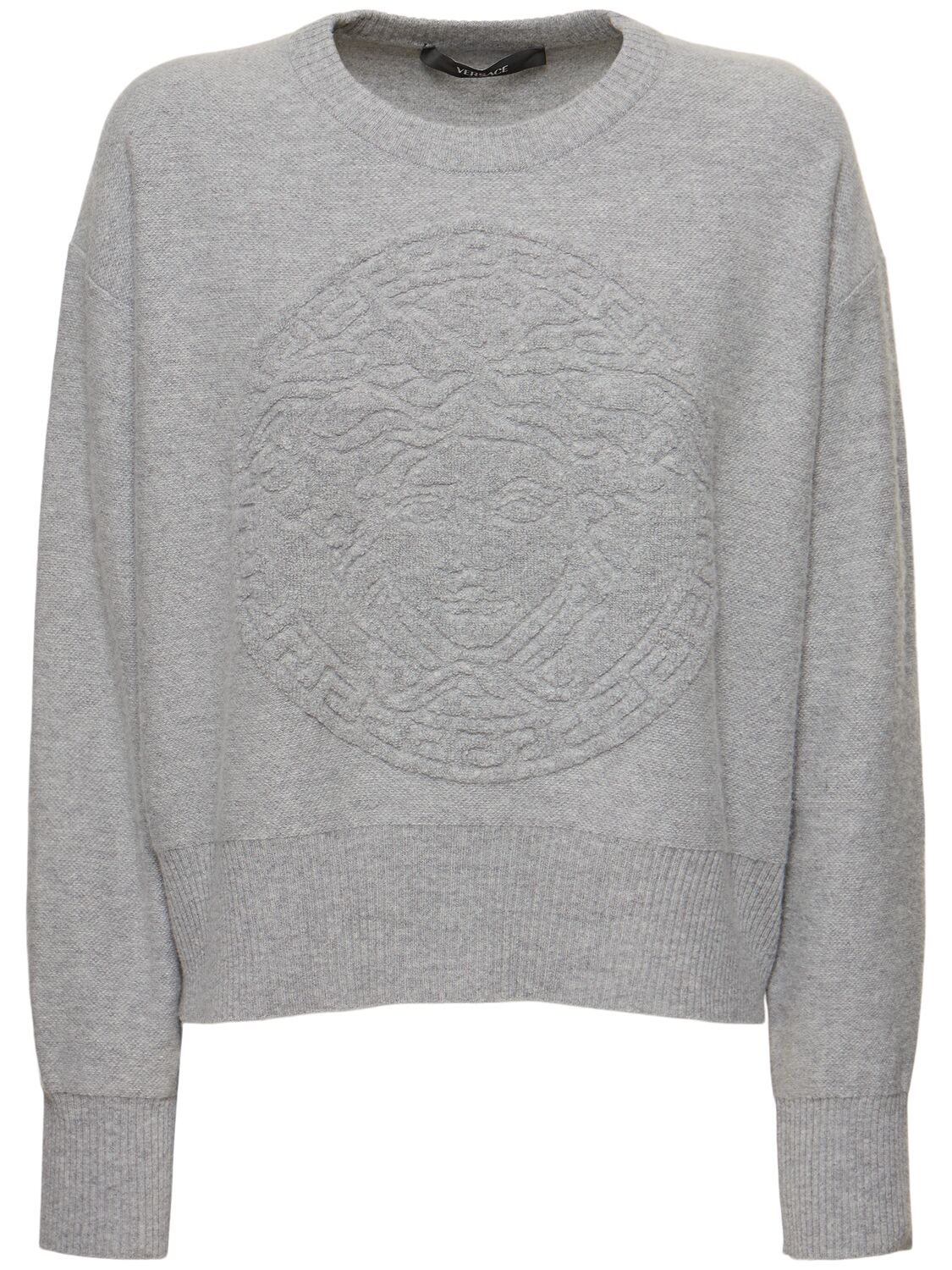 Versace Knit Sweater W/ Medusa Logo In 灰色